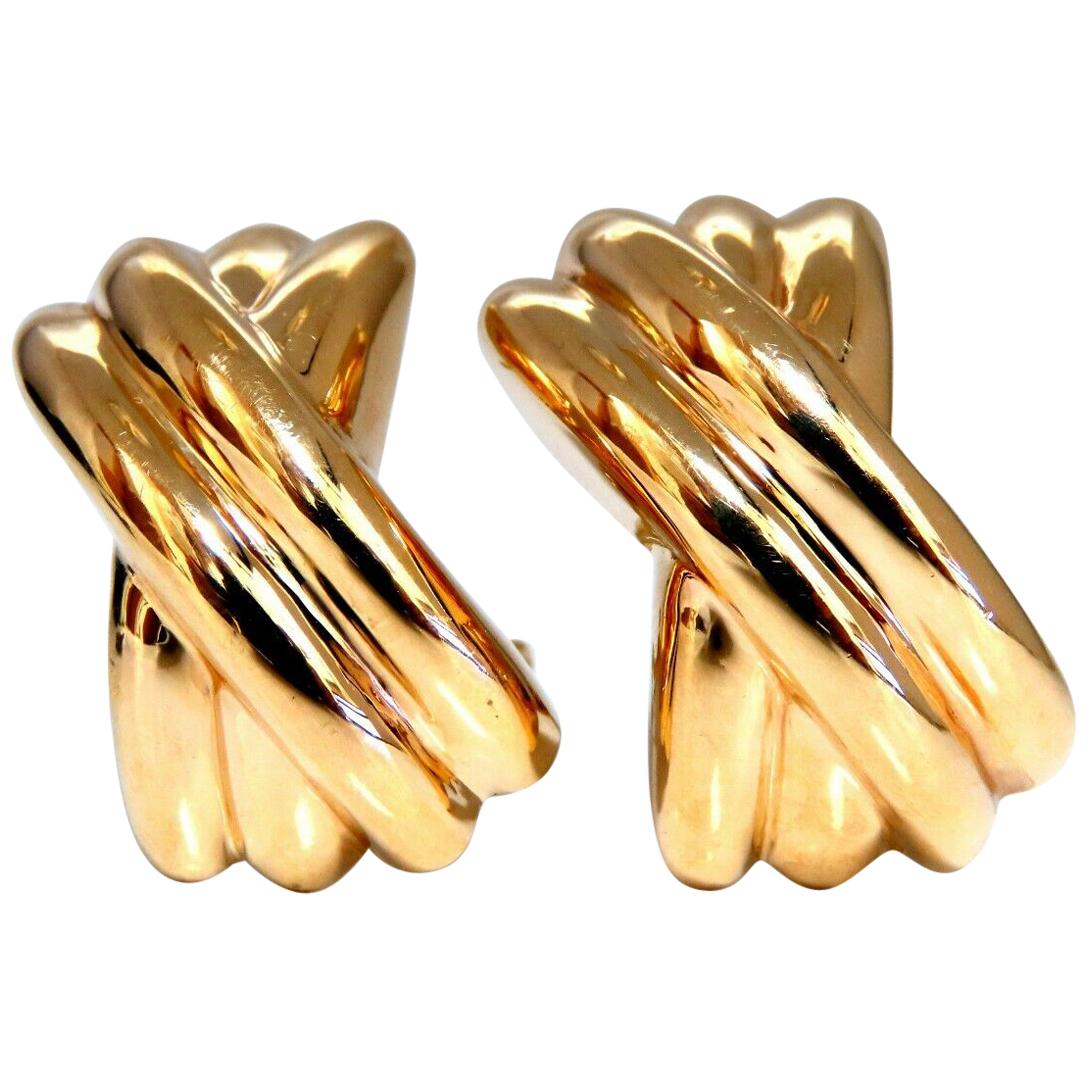 14 Karat Gold Raised X Clip Earrings Elongated*