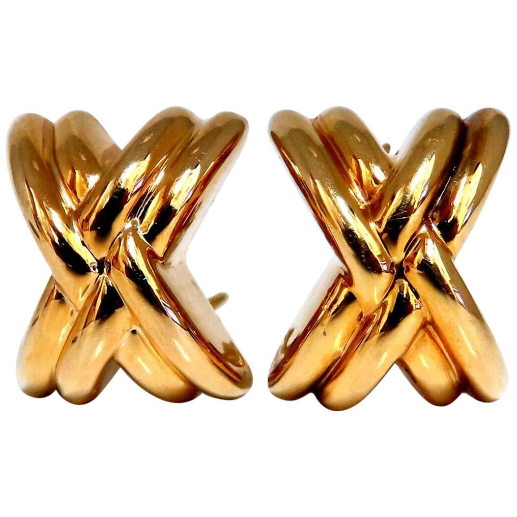 Boucles d'oreilles à clip en or 14 carats en forme de X en relief