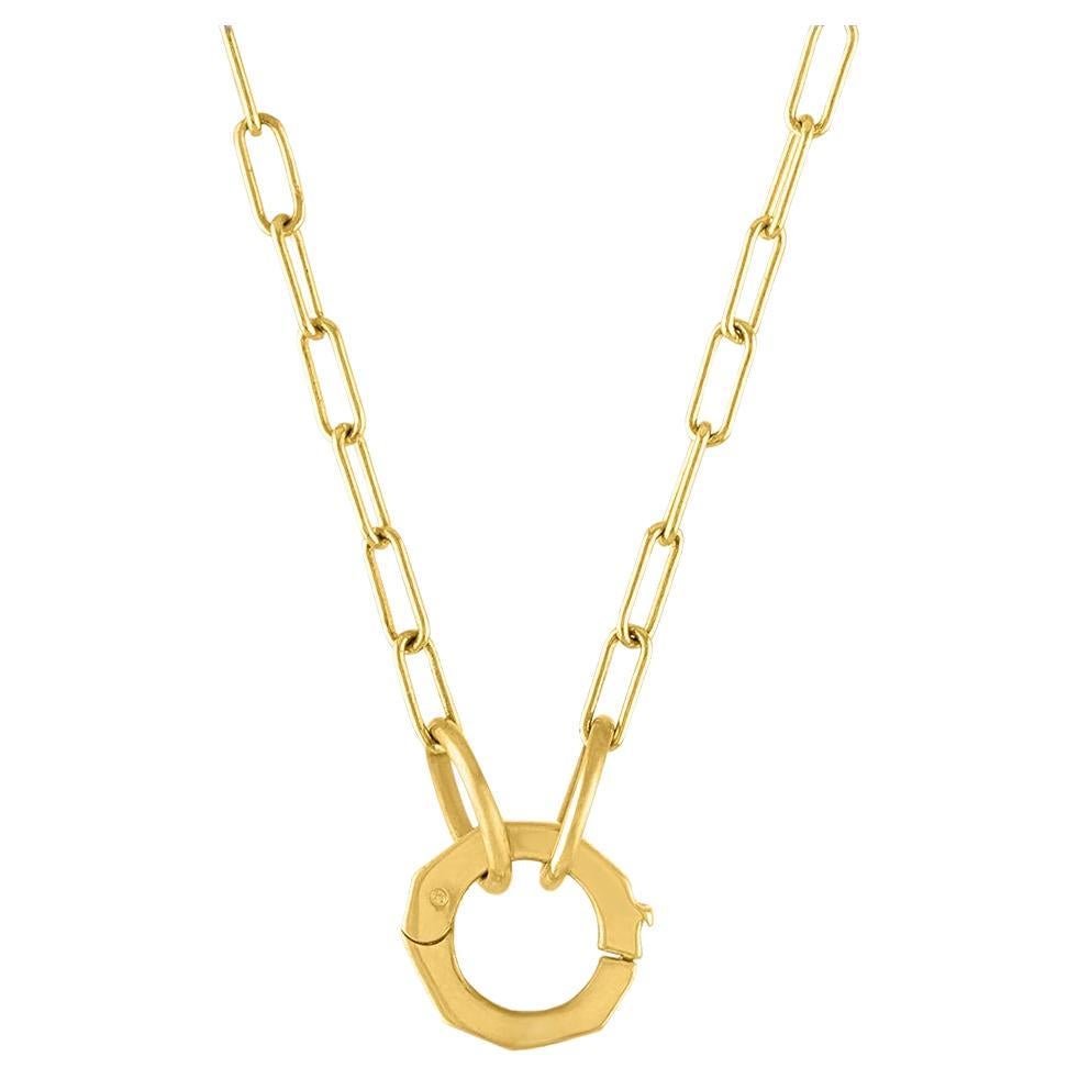 14 Karat Gold Rectangular Link Chain with Hexagon Charm Holder For Sale