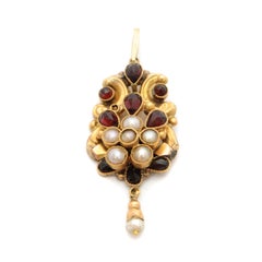 14 Karat Gold Red Garnet and Pearls Pendant