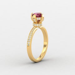 14 Karat Gold Red Garnet Ring / Diamond Solitaire Ring / Engagement Ring for Her