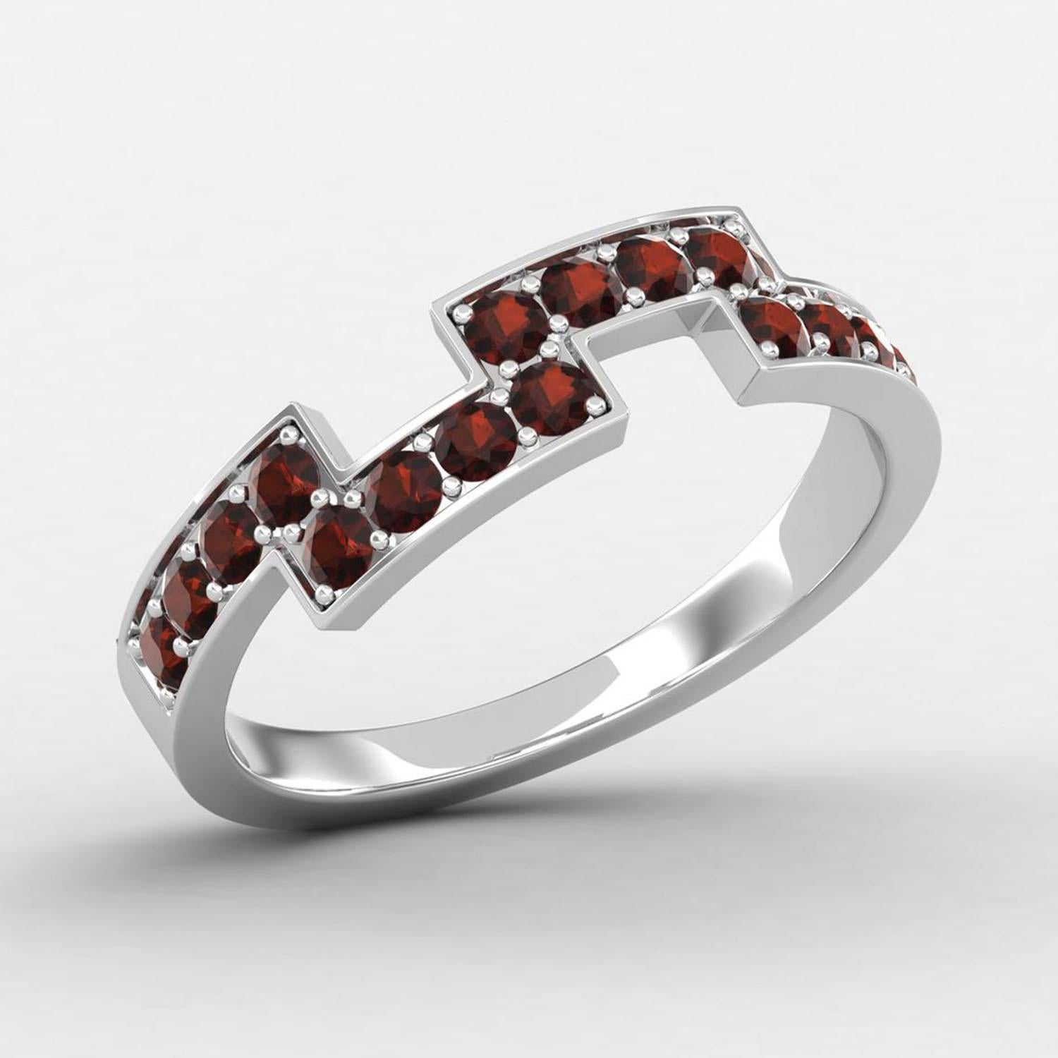 14 Karat Gold Roter Granat-Ring / Januar Geburtsstein-Ring für Ihr (Rundschliff) im Angebot