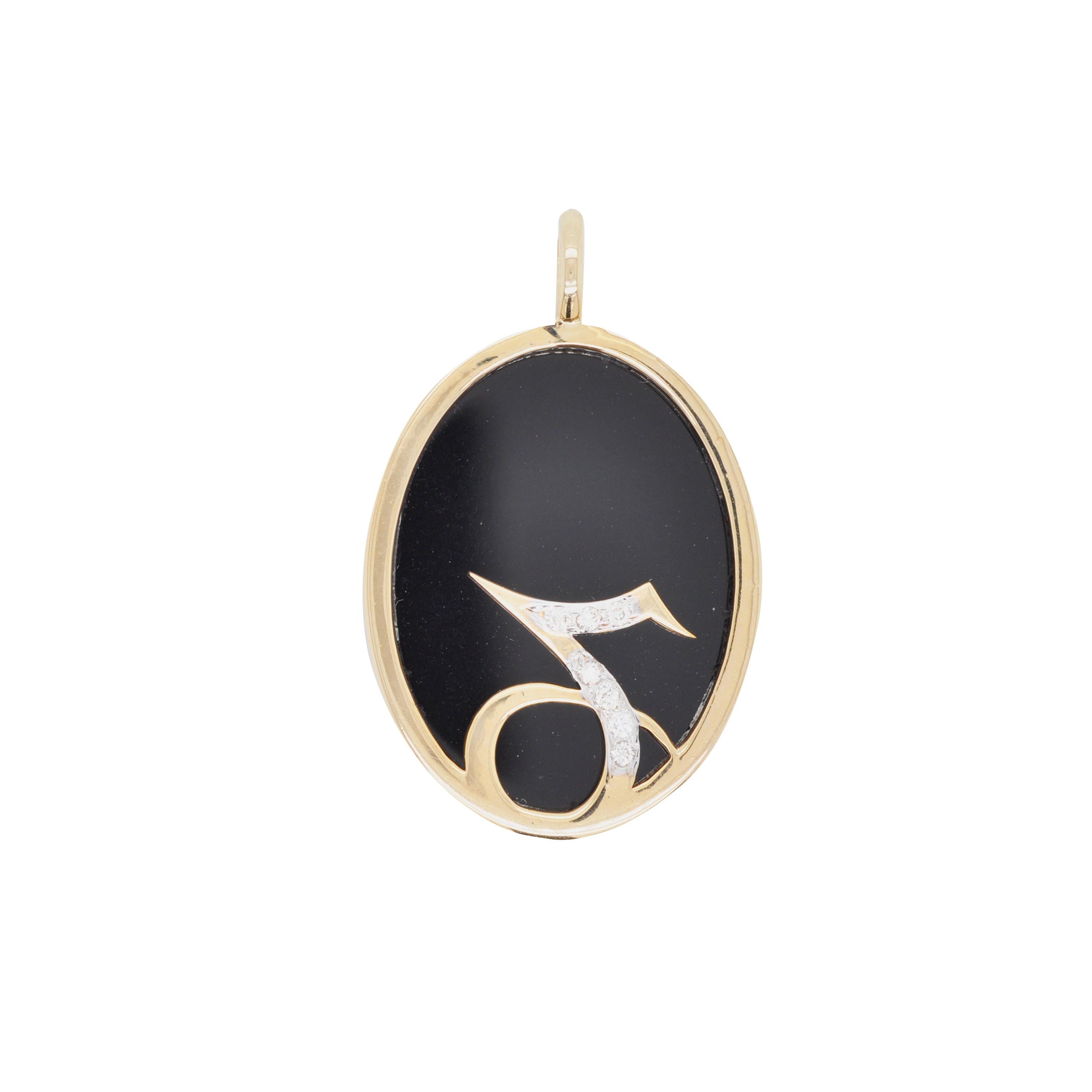 Women's or Men's Reversible Capricorn Carving Cameo Zodiac Diamond 14 Karat Gold Pendant Necklace For Sale