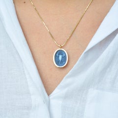 14 Karat Gold Reversible Scorpio Carving Cameo Zodiac Diamond Pendant Necklace