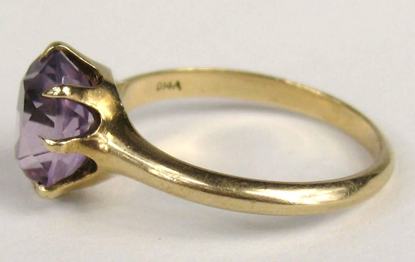 Women's 14 Karat Gold Ring Amethyst Claw Set Victorian