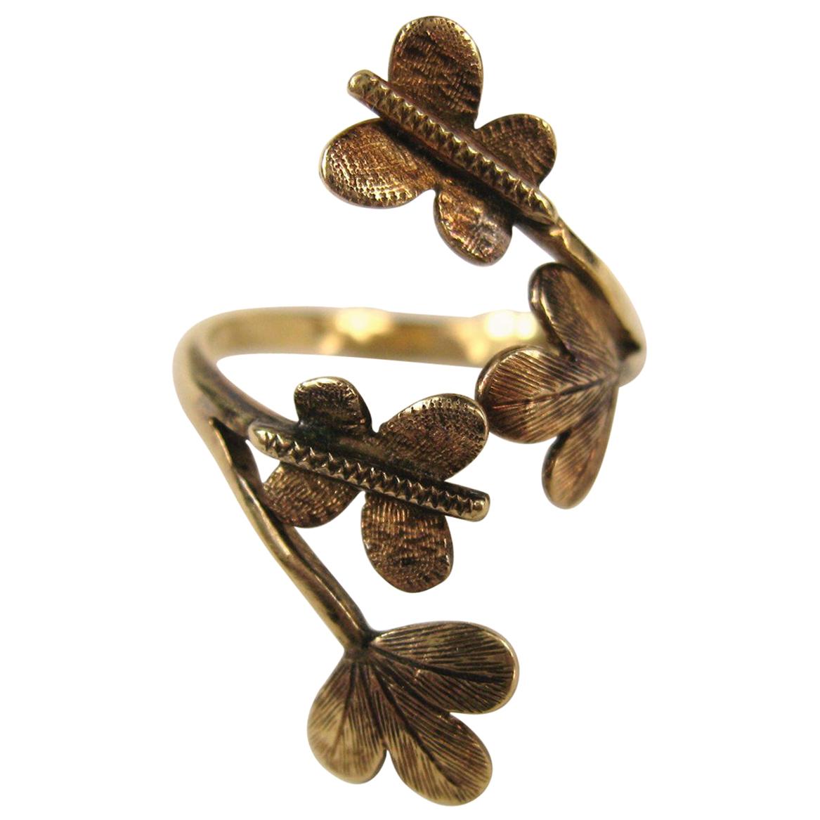 14 Karat Gold Ring Butterfly Leaf Wrap Tri-Colored Victorian
