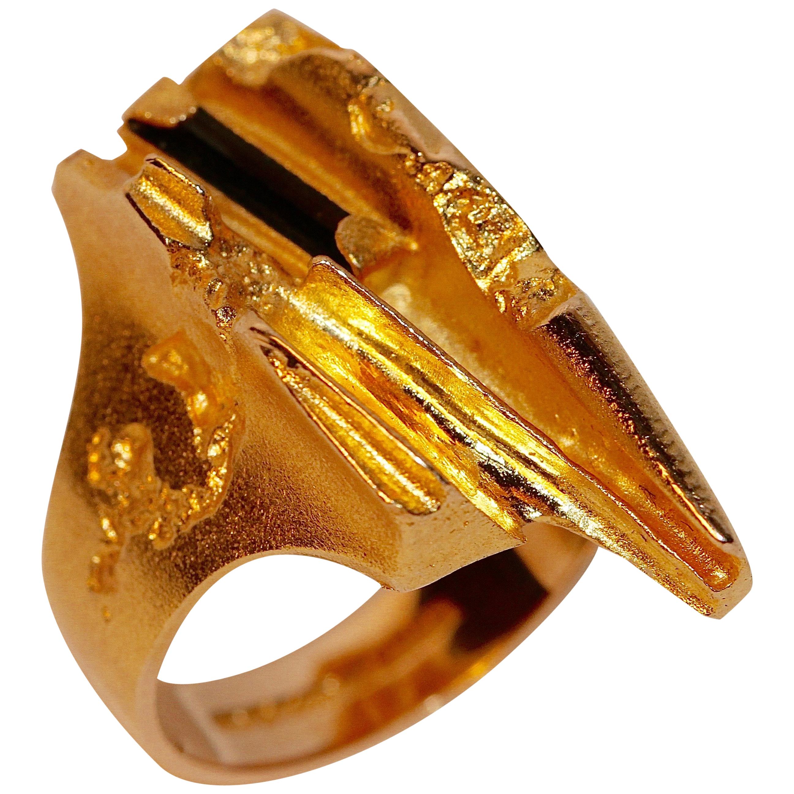 14 Karat Gold Ring Lapponia Design Björn Weckström with Tourmaline