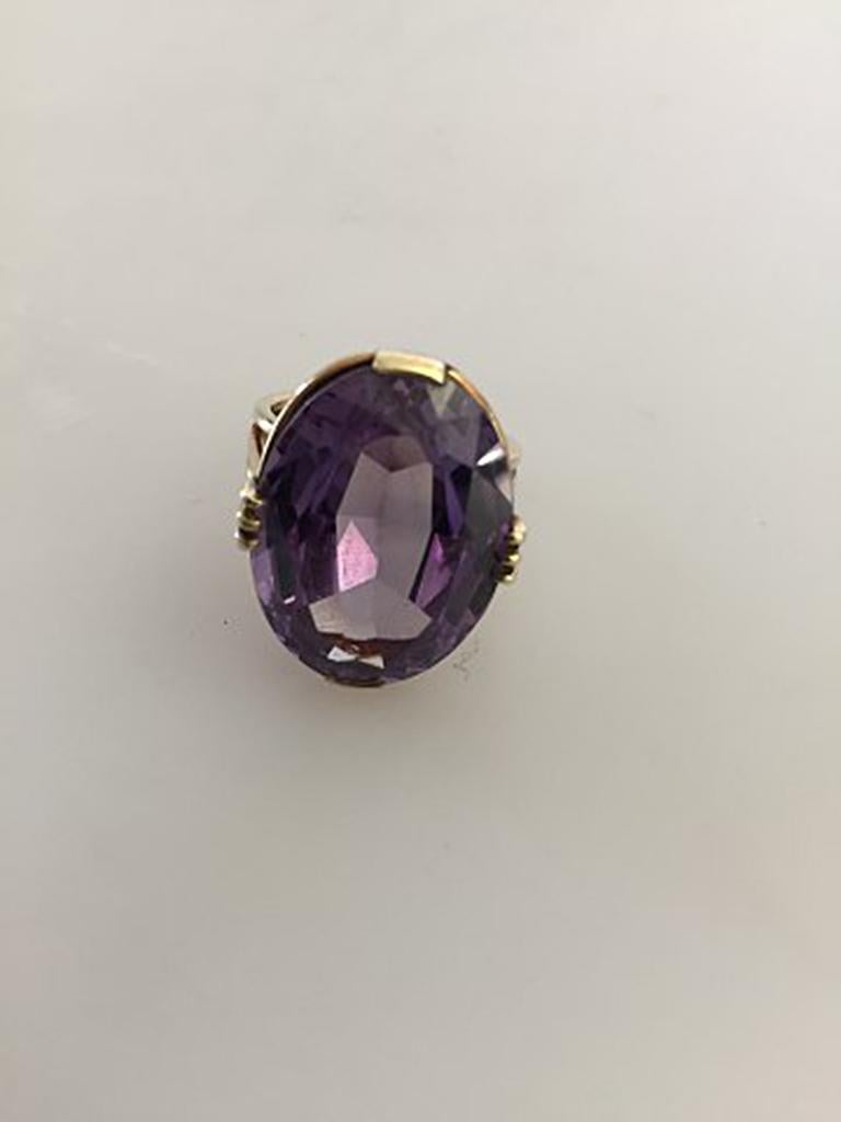 14 Karat Gold Ring Marked JF Ornamented with Amethyst Stone at 1stDibs