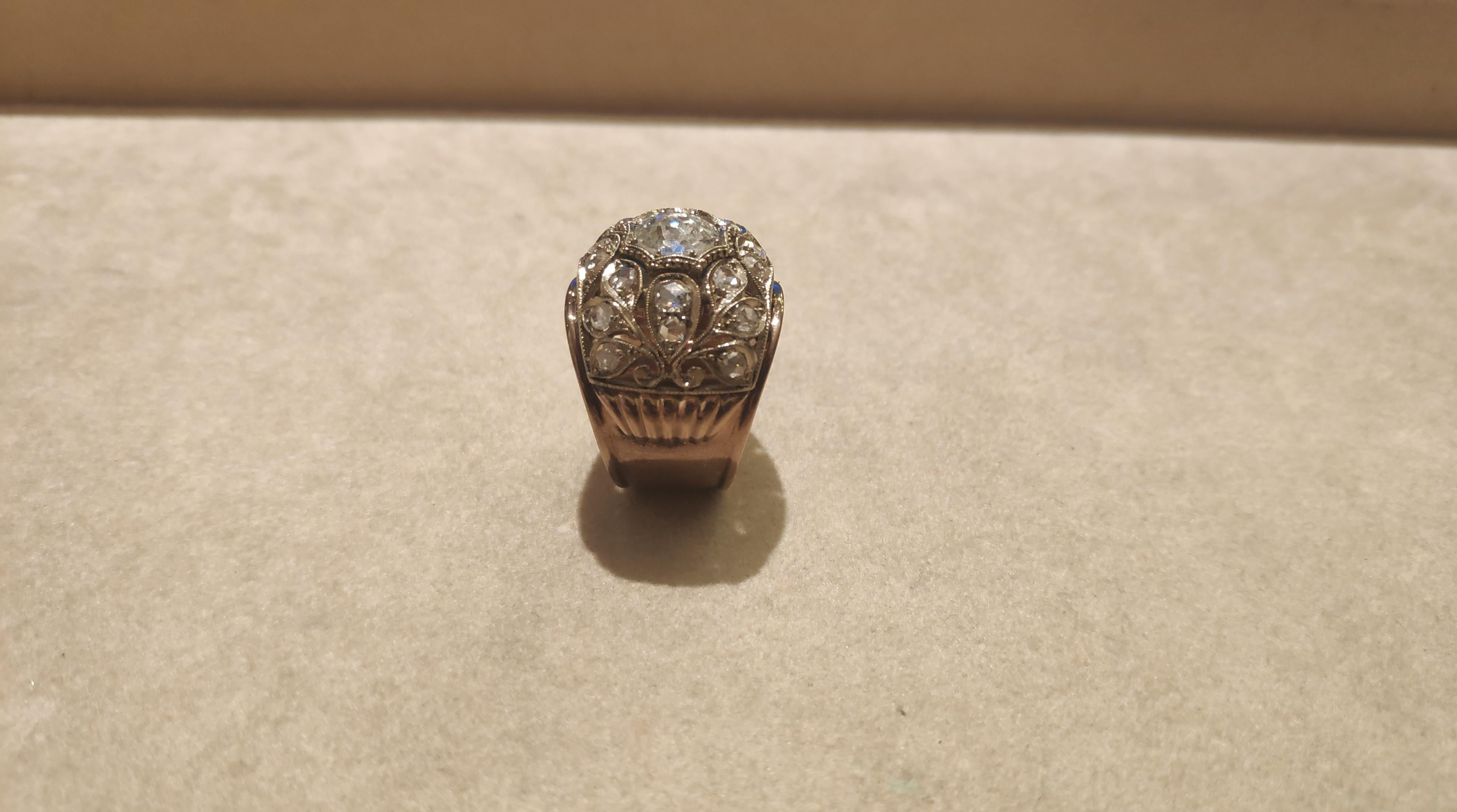 14 Karat Gold Ring, Old Cut Diamond 1.40 Ct 1