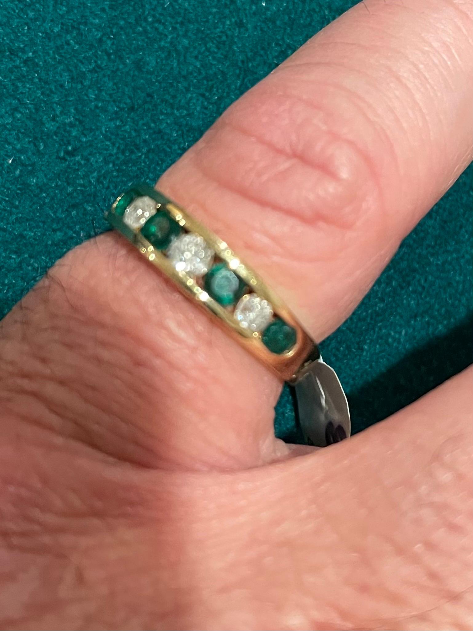 14 Karat Gold Ring or Wedding Band Seven-Stones Emerald and Diamond .36TDW In Good Condition For Sale In Stamford, CT