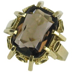 Bague en or 14 carats et quartz fumé, milieu du siècle, années 1950