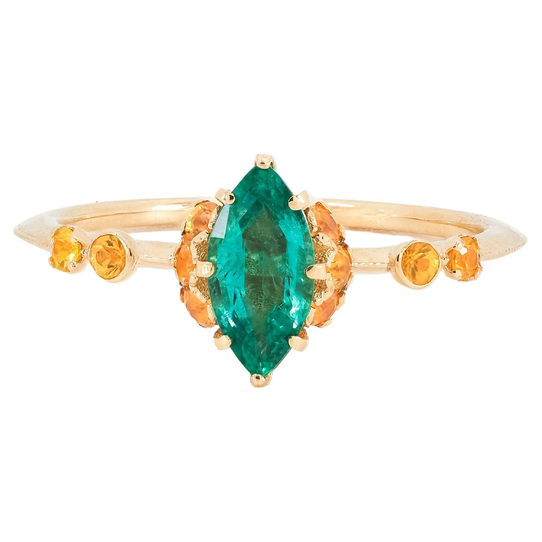 15 Karat Gold Emerald, Diamond and Sapphire Harem Ring at 1stDibs ...