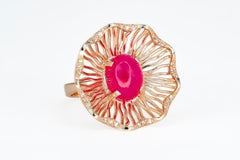 14 Karat Gold Ring with Genuine Ruby and Diamonds, July Birthstone Ruby Ring