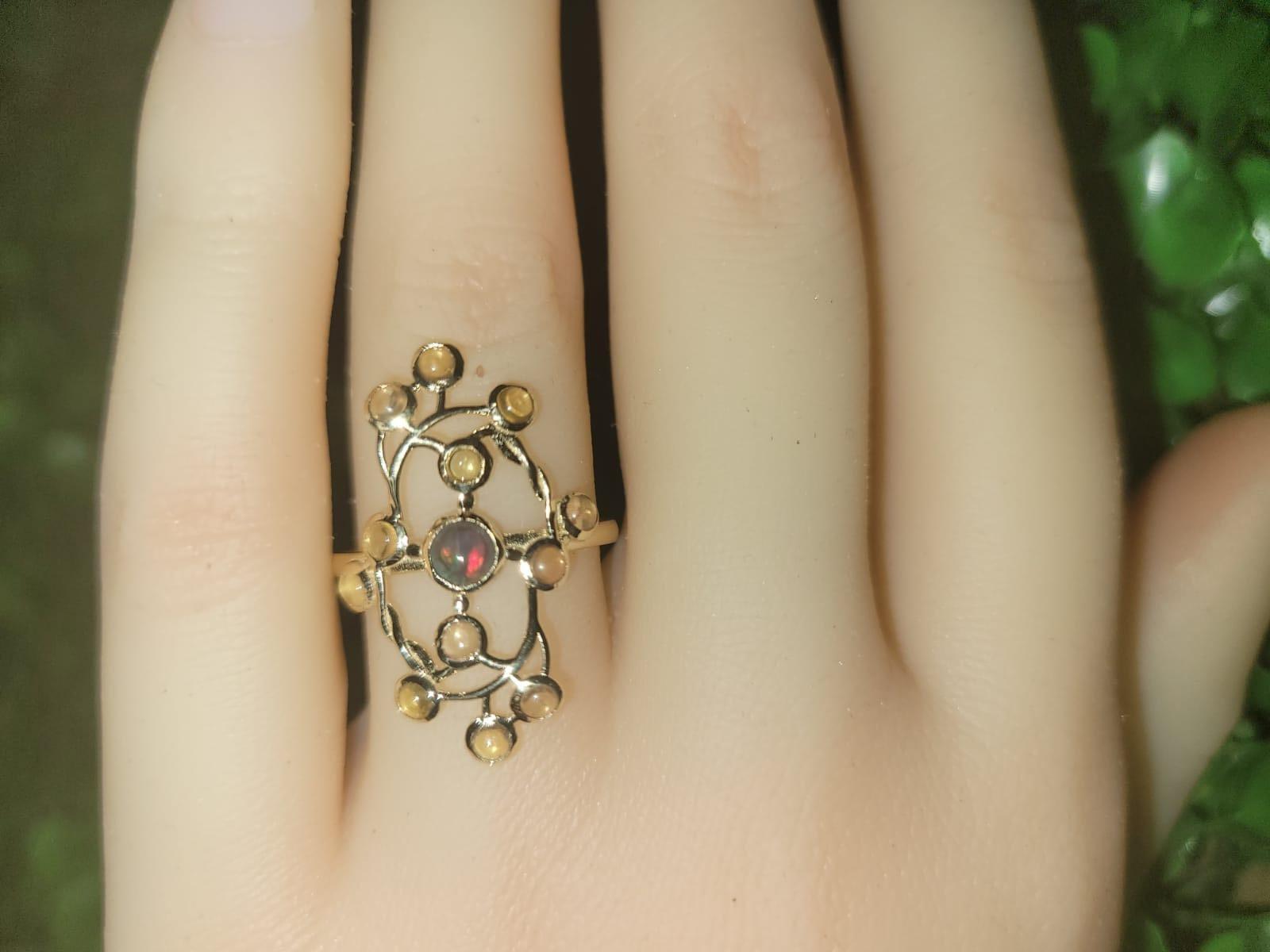 14 Karat Gold Ring with Opal and Sapphires 16
