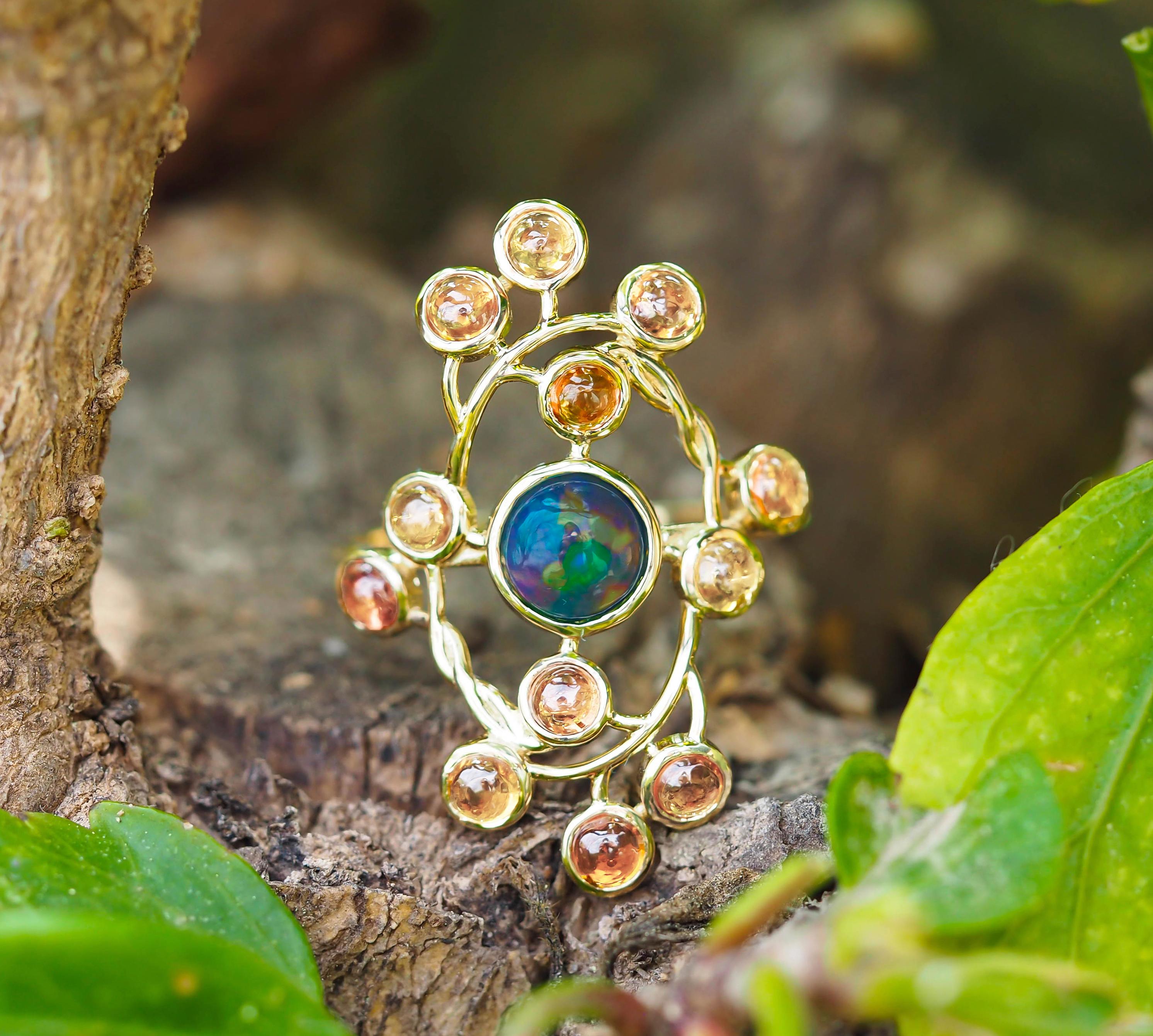 14 Karat Gold Ring with Opal and Sapphires 4