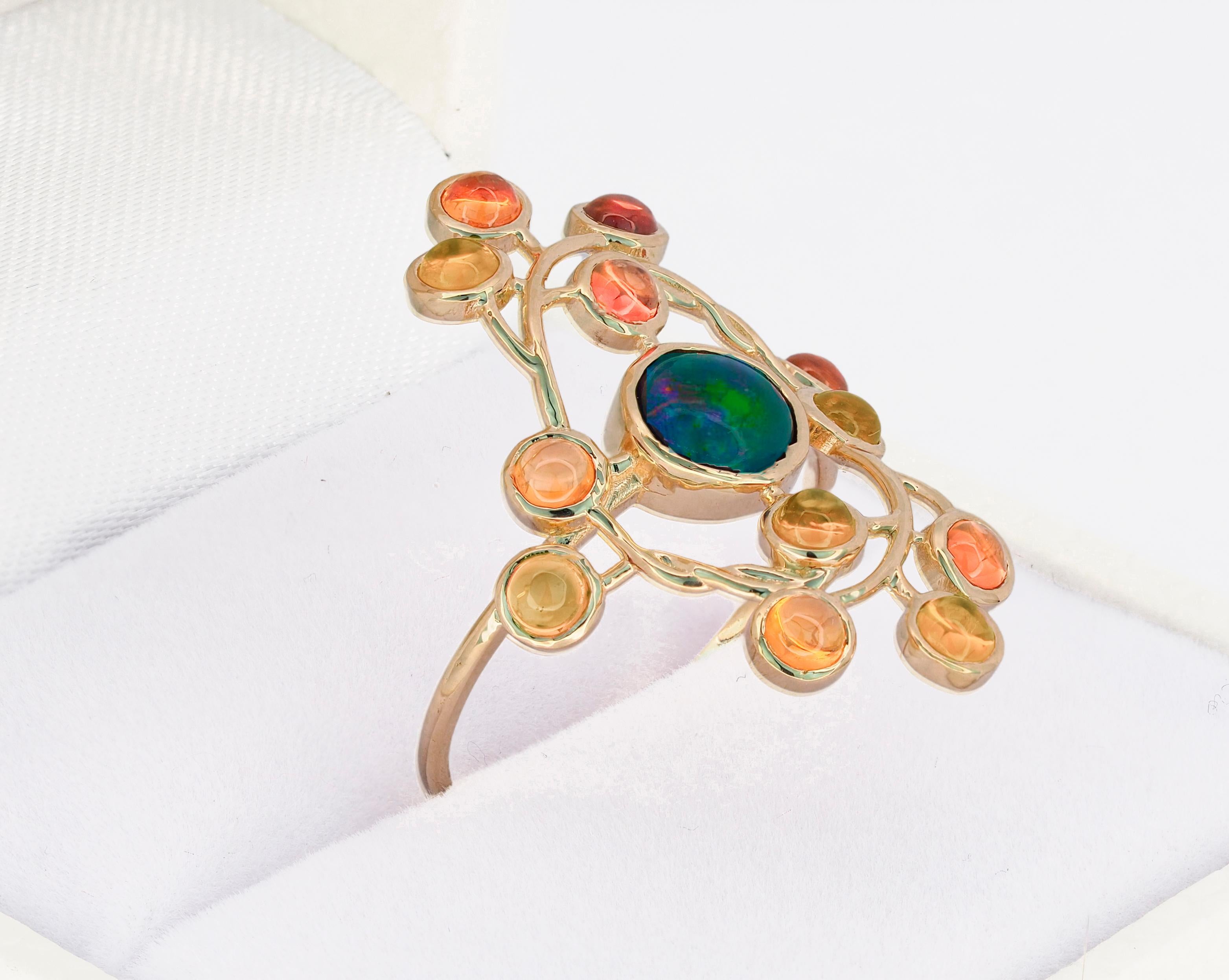 14 Karat Gold Ring with Opal and Sapphires 5