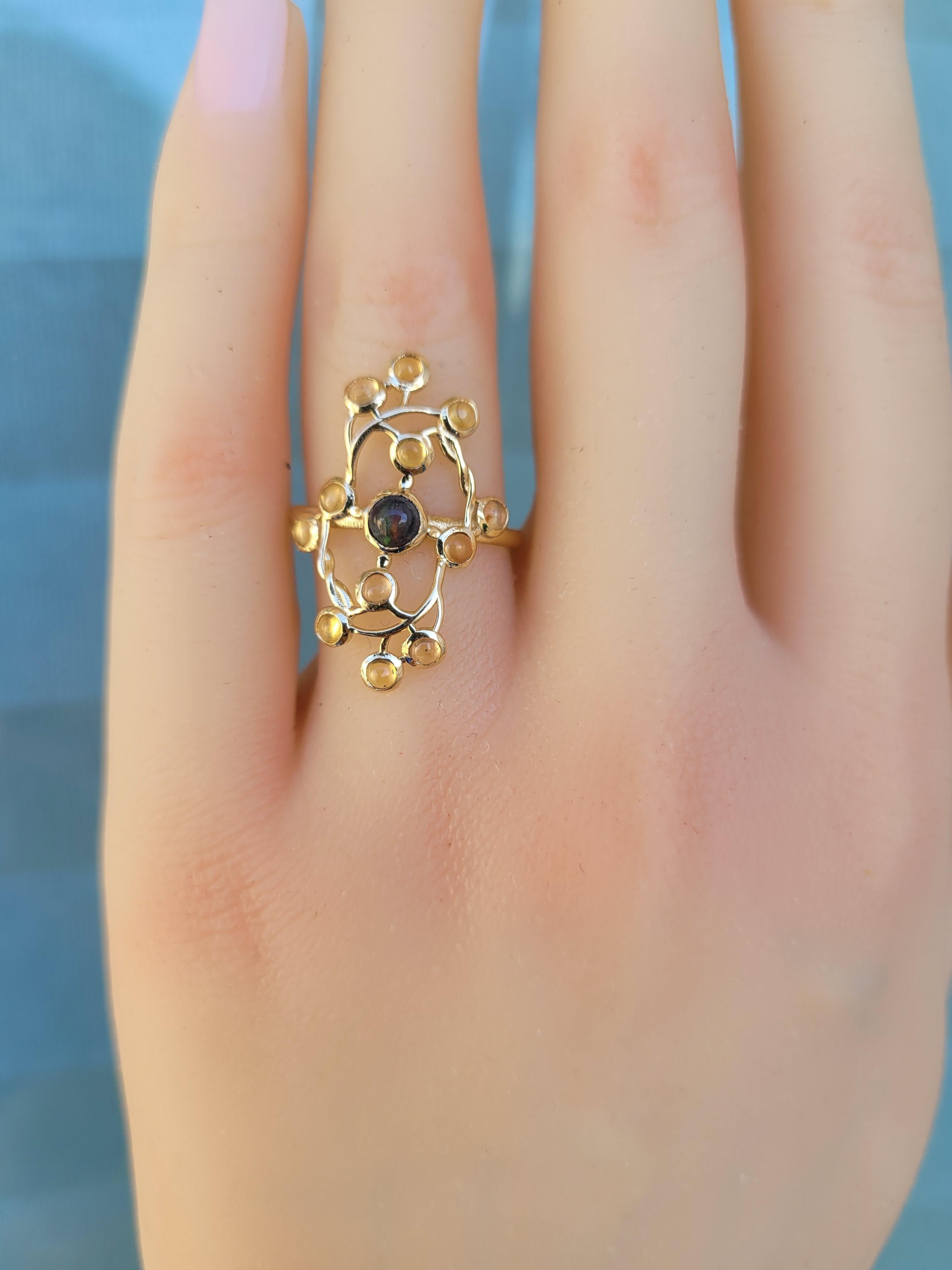 14 Karat Gold Ring with Opal and Sapphires 2