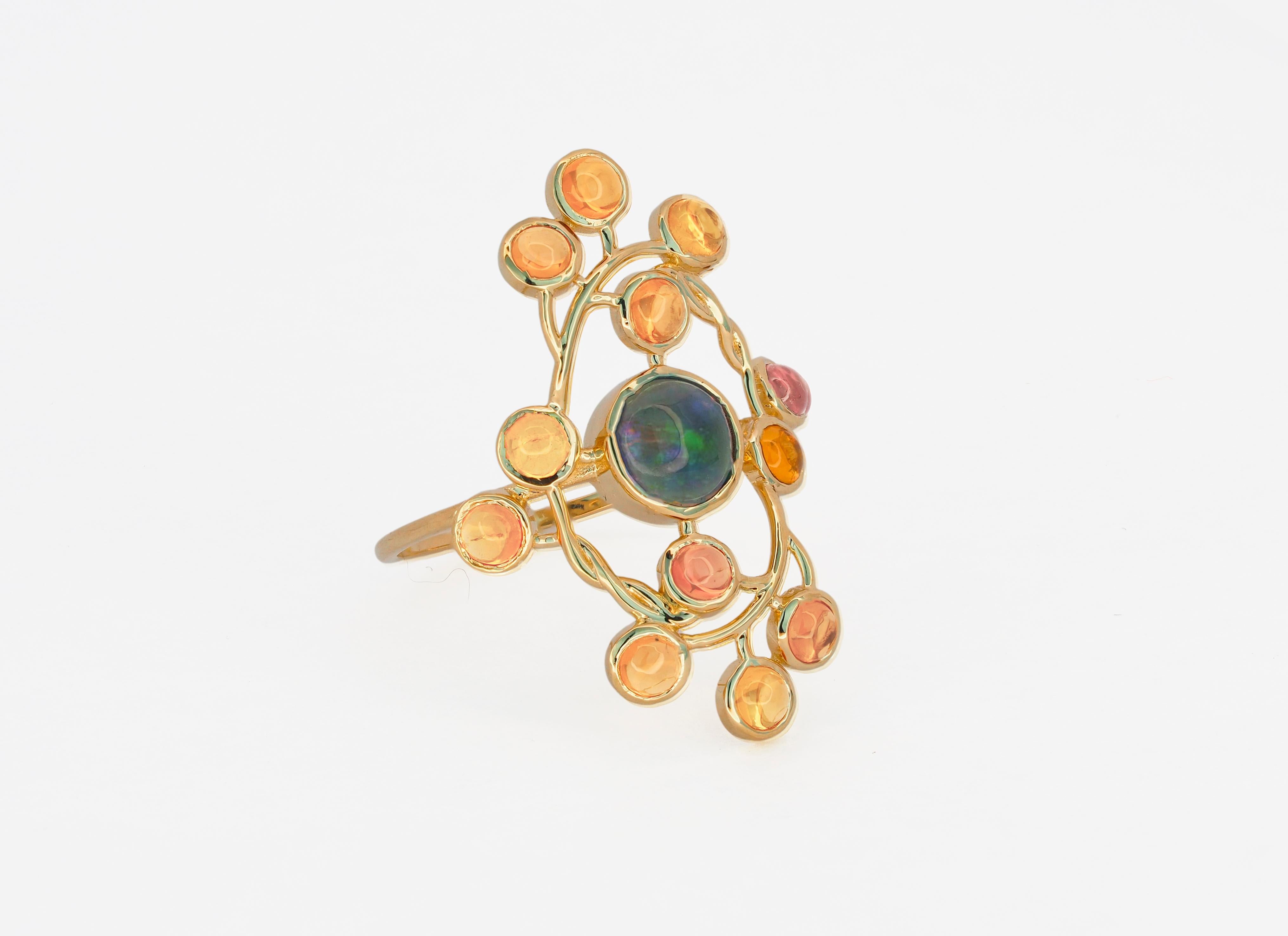 14 Karat Gold Ring with Opal and Sapphires 6