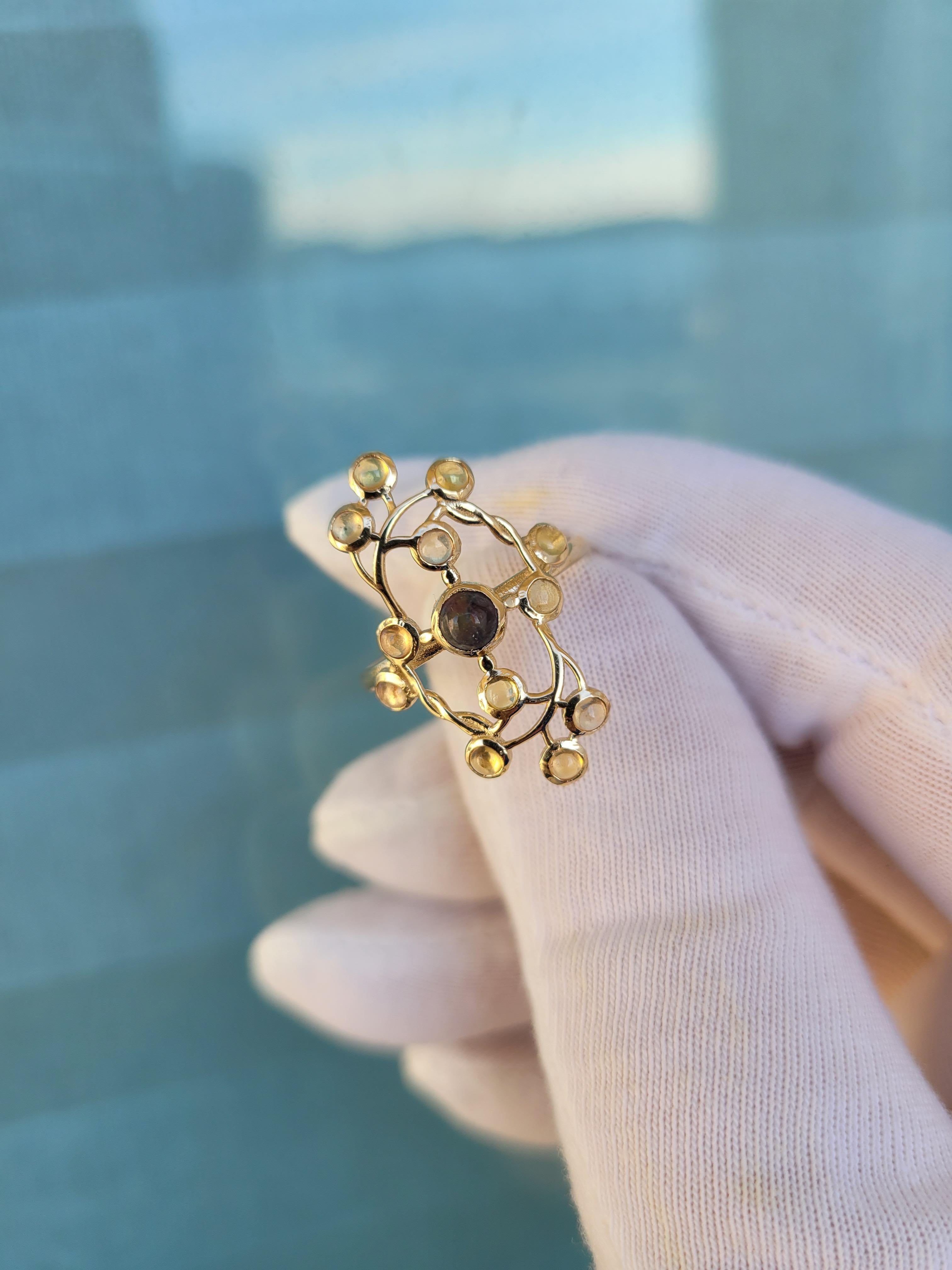 14 Karat Gold Ring with Opal and Sapphires 3