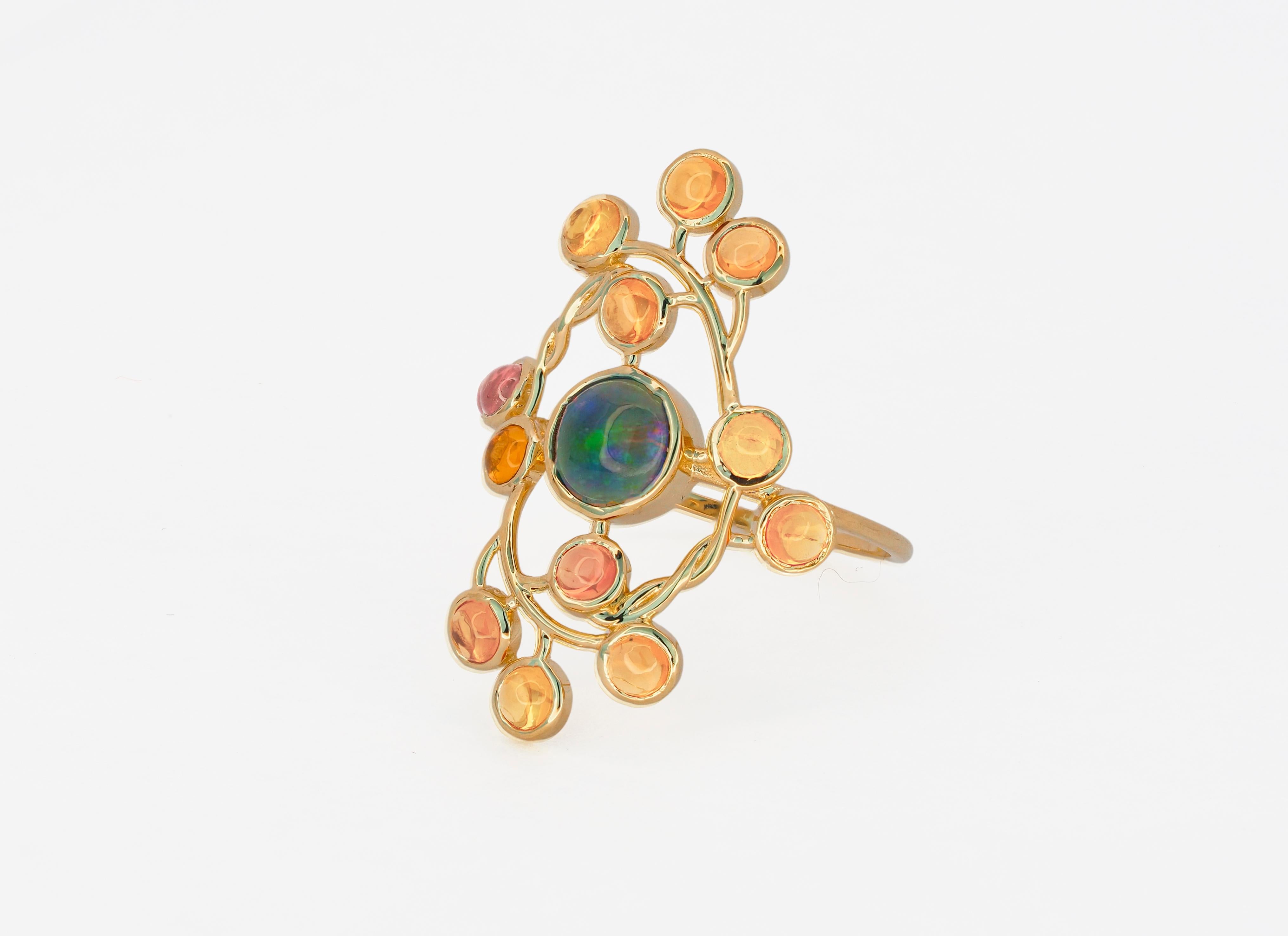 14 Karat Gold Ring with Opal and Sapphires 8