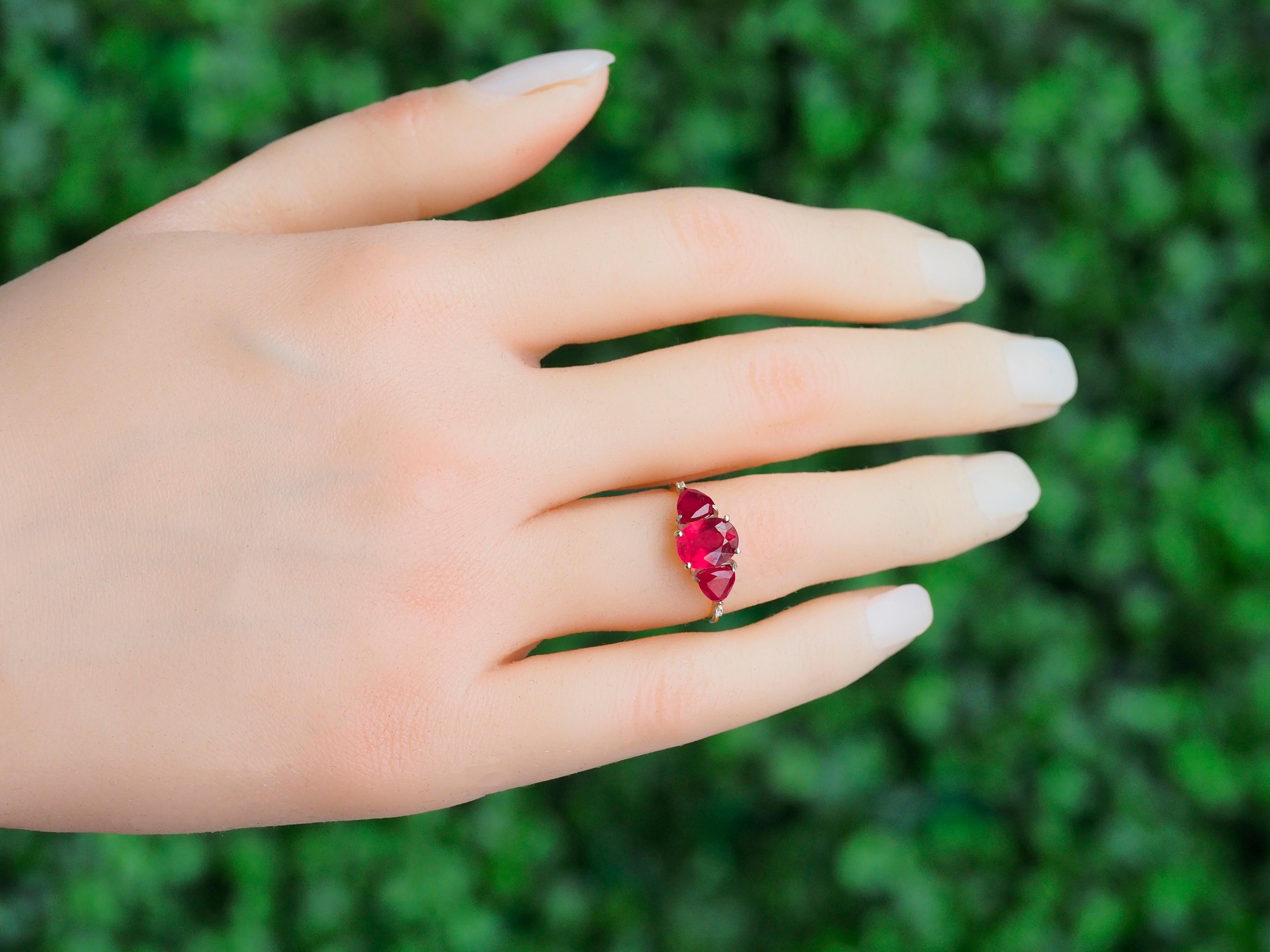 For Sale:  14 karat Gold Ring with Ruby and Diamonds 13