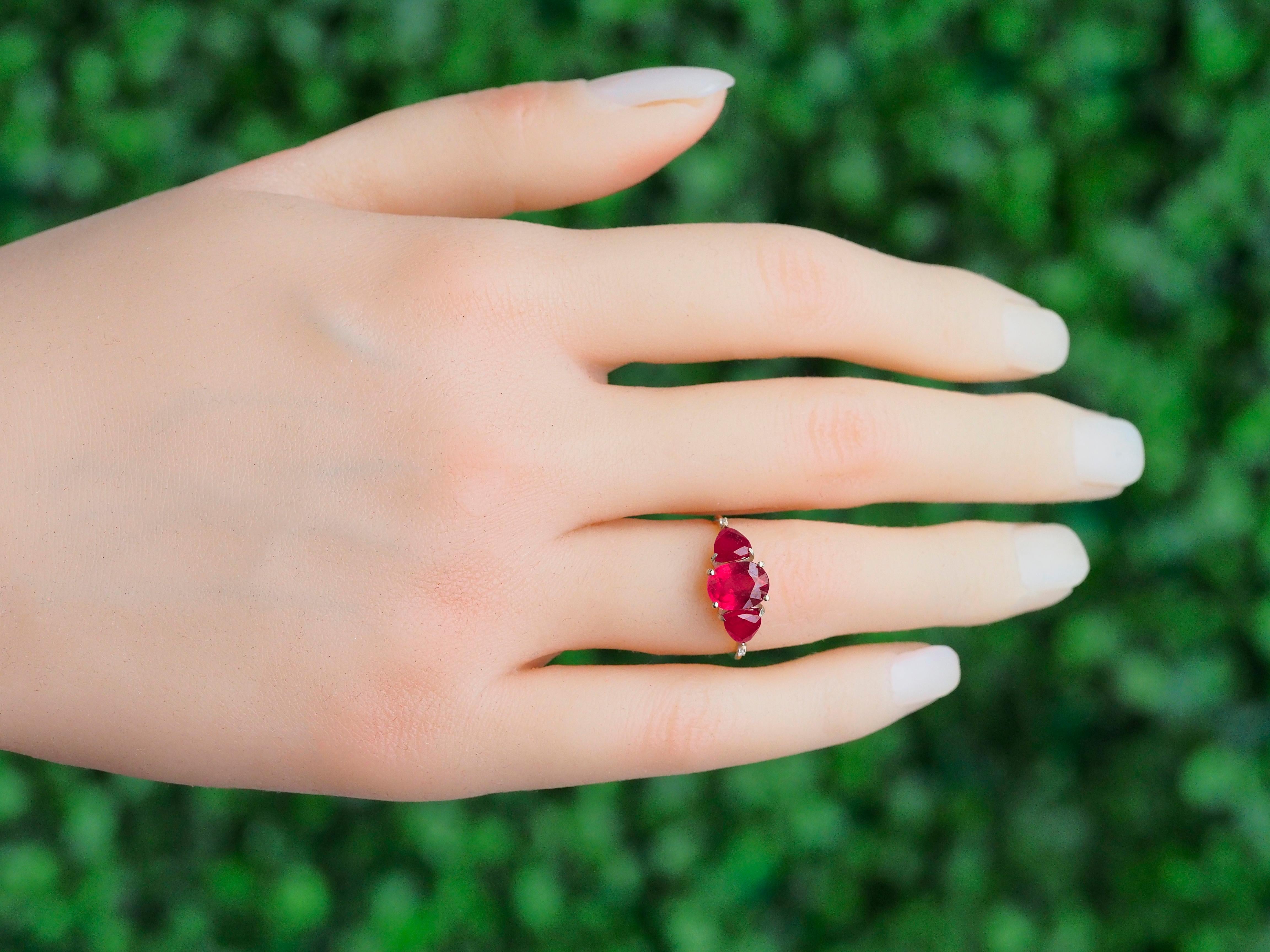 For Sale:  14 karat Gold Ring with Ruby and Diamonds 11