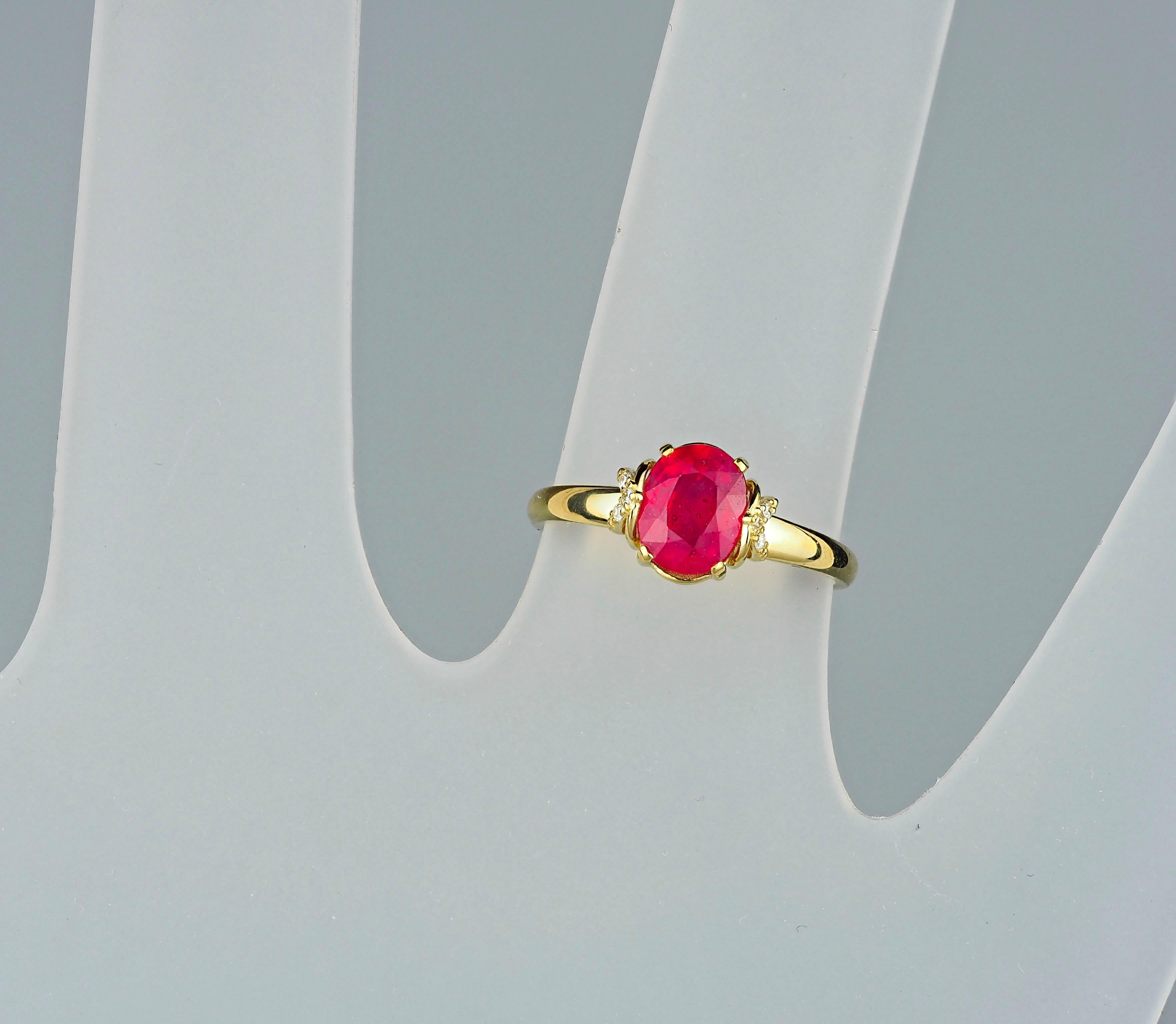 14 Karat Gold Ring with Ruby and Diamonds, Oval Ruby Ring 7