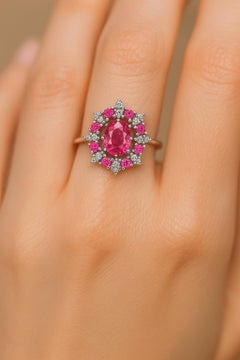14 karat Gold Ring with Ruby and Diamonds. Snowflake Gold Ring