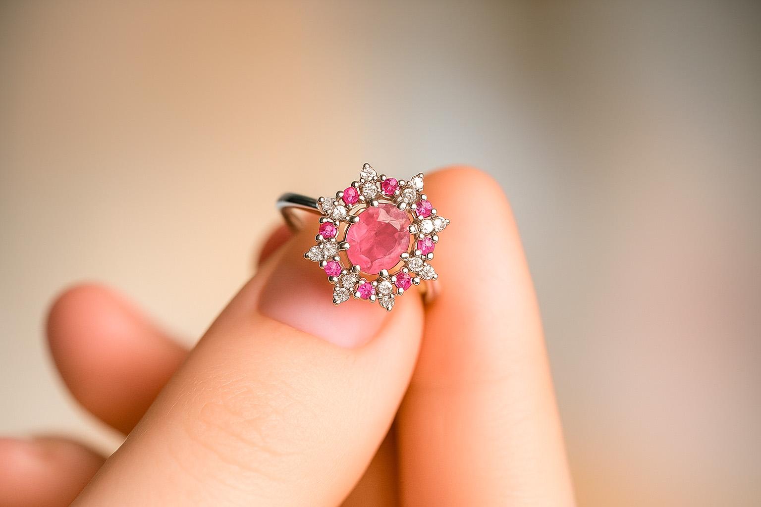 in vendita:  Anello in oro 14 carati con rubino e diamanti. Anello d'oro con fiocco di neve 3