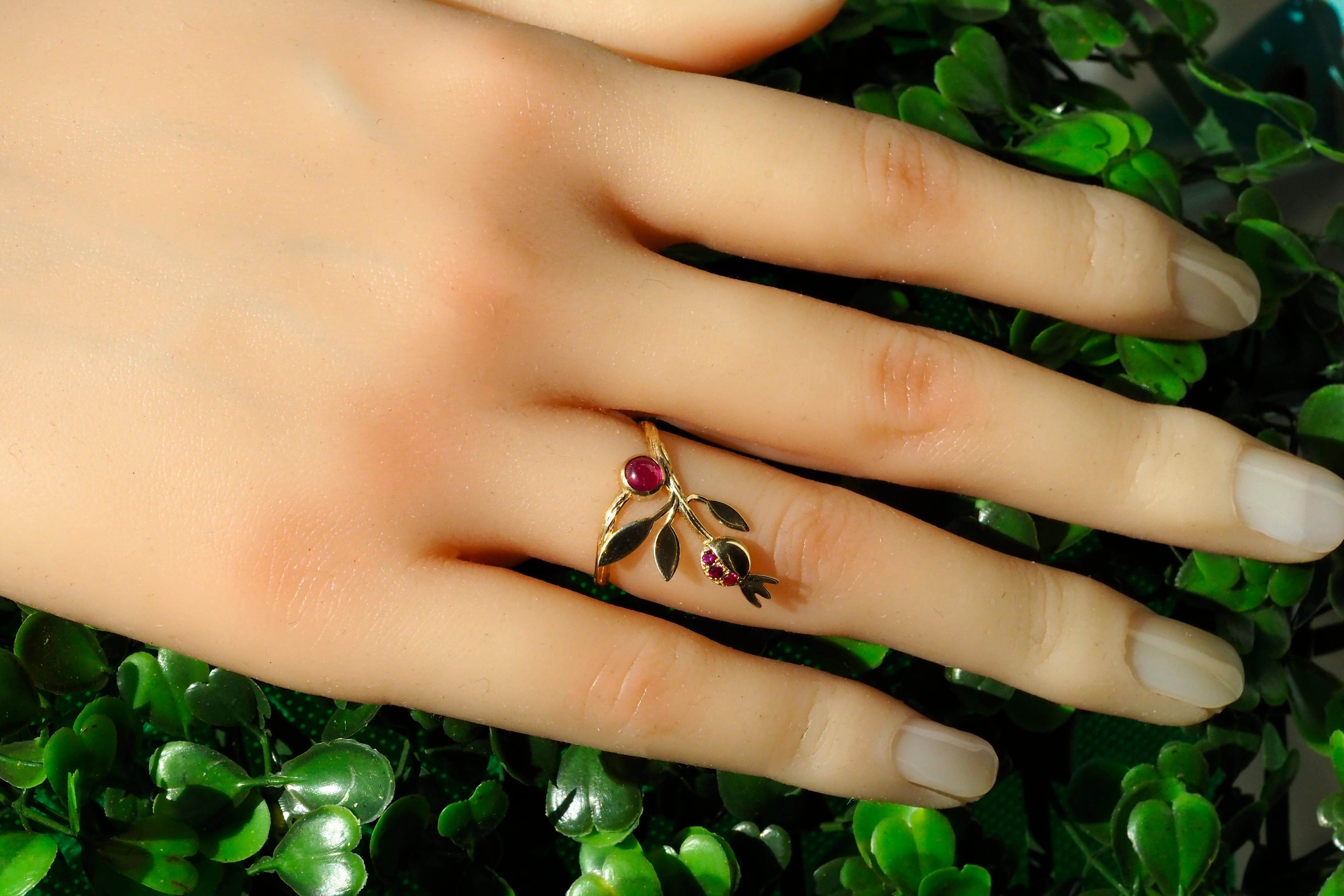 For Sale:  14 karat Gold Ring with Ruby, Sapphires. Pomegranate ring. July birthstone ring! 12