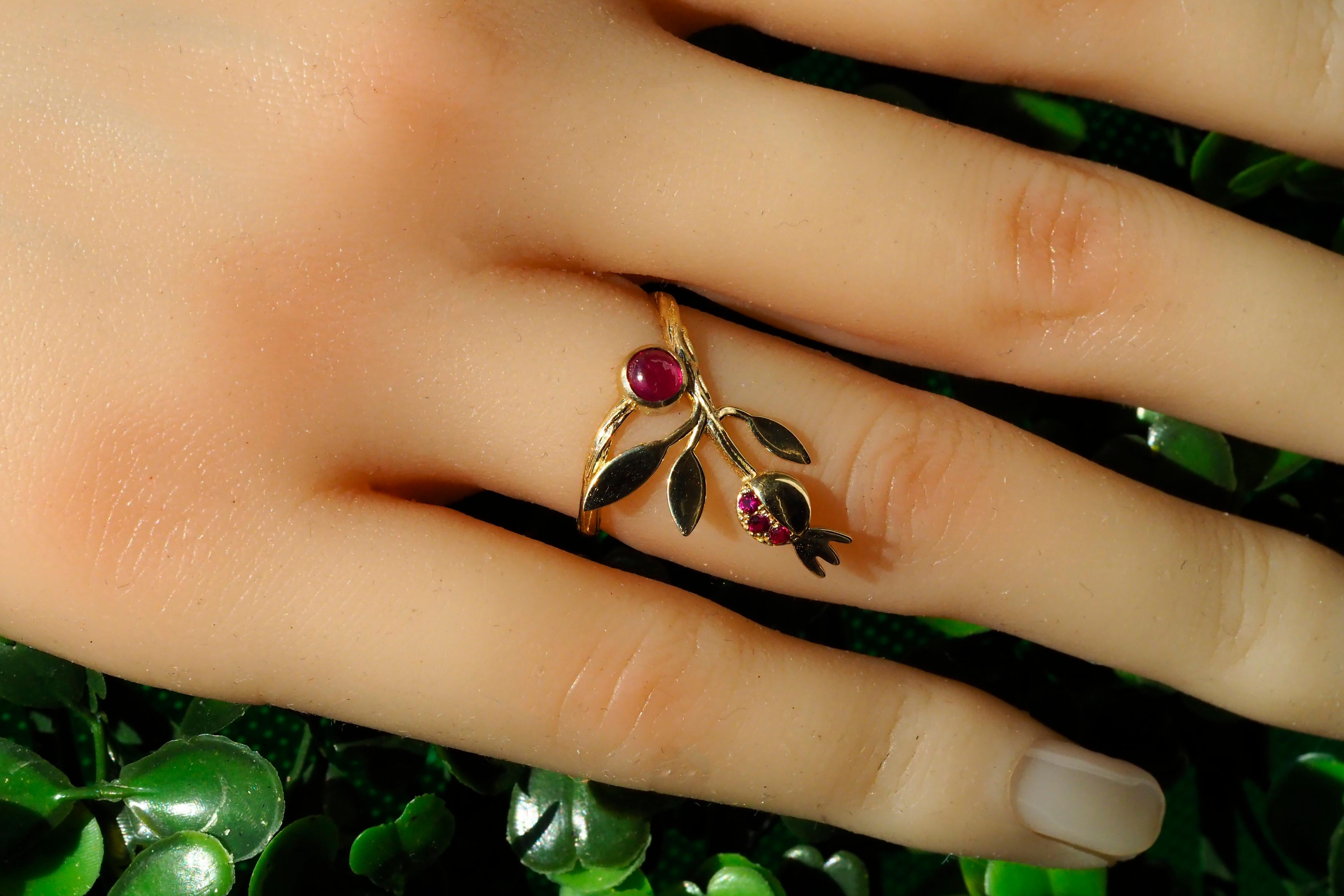 For Sale:  14 karat Gold Ring with Ruby, Sapphires. Pomegranate ring. July birthstone ring! 13