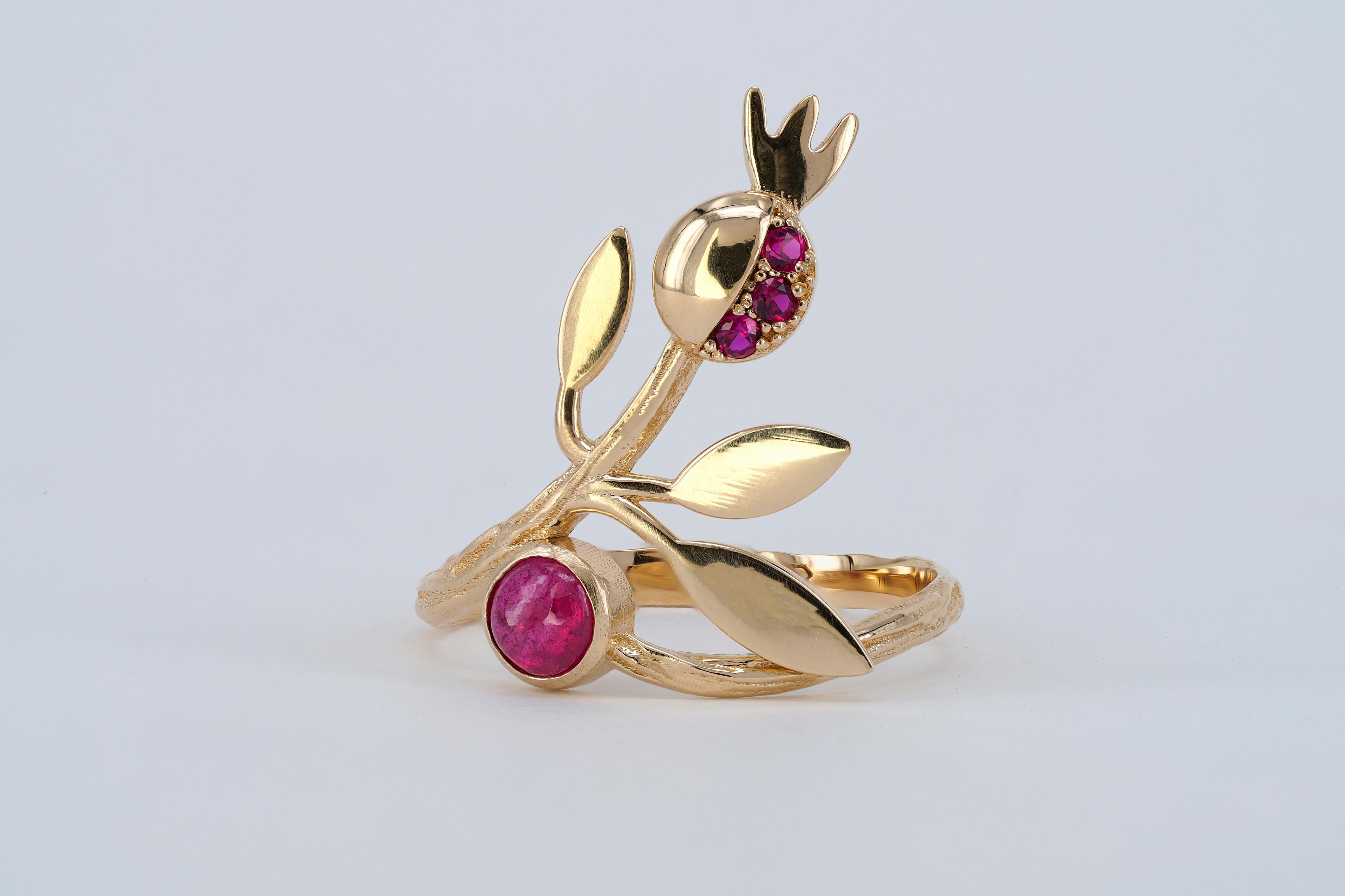 For Sale:  14 karat Gold Ring with Ruby, Sapphires. Pomegranate ring. July birthstone ring! 15