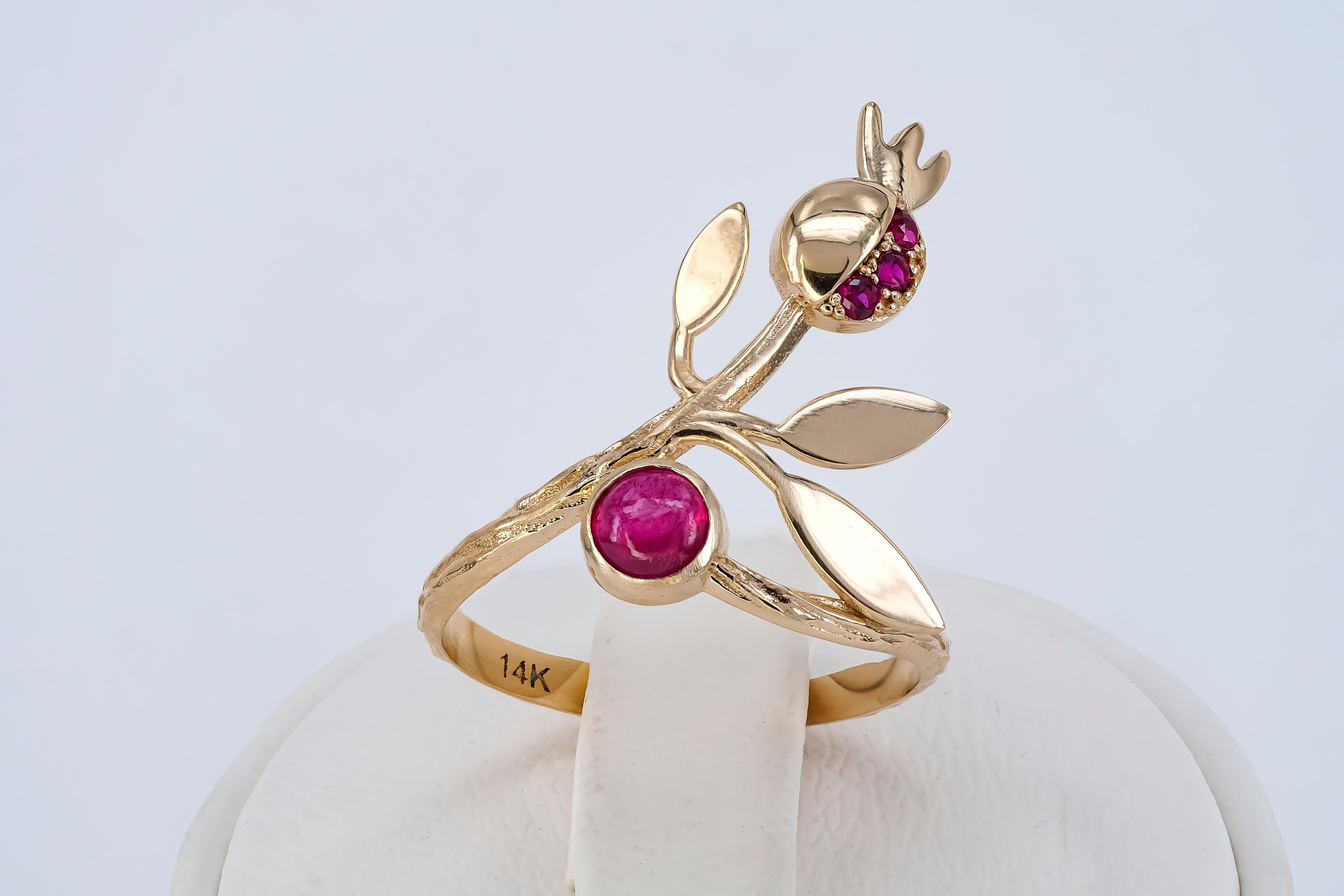 For Sale:  14 karat Gold Ring with Ruby, Sapphires. Pomegranate ring. July birthstone ring! 17