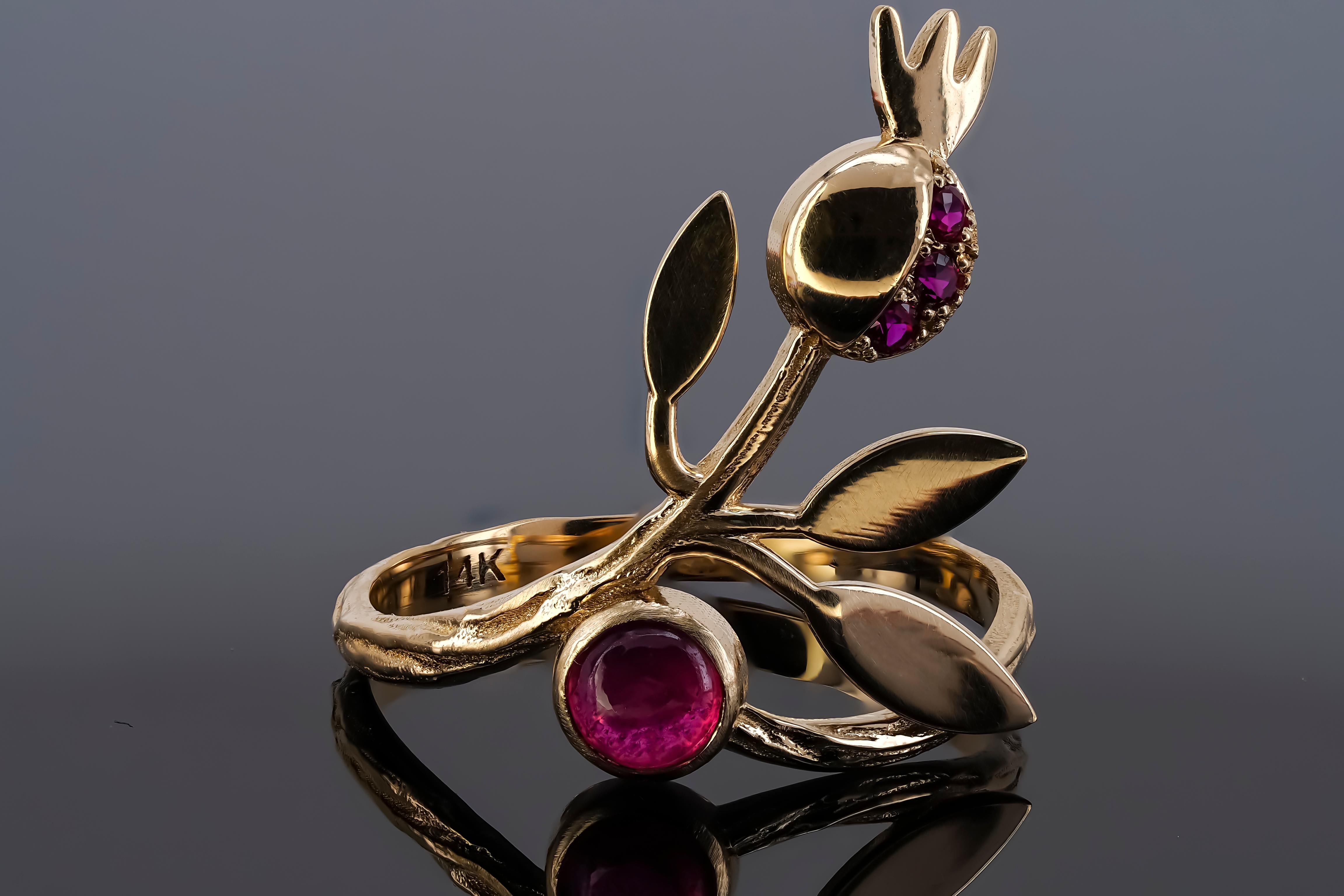 For Sale:  14 karat Gold Ring with Ruby, Sapphires. Pomegranate ring. July birthstone ring! 18