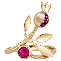 14 karat Gold Ring with Ruby, Sapphires. Pomegranate ring. July birthstone ring!