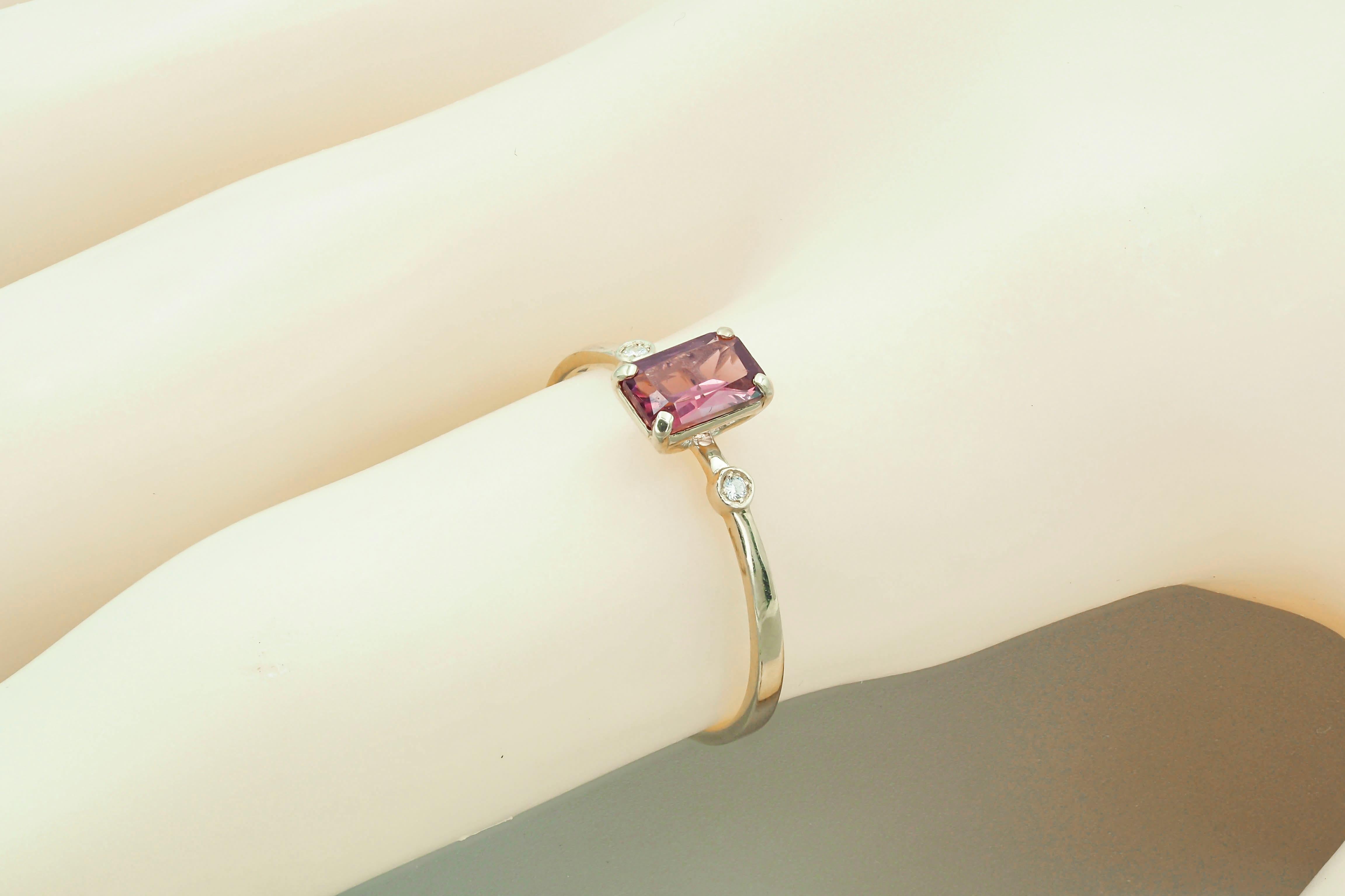 For Sale:  14 karat Gold Ring with Spinel and Diamonds 16