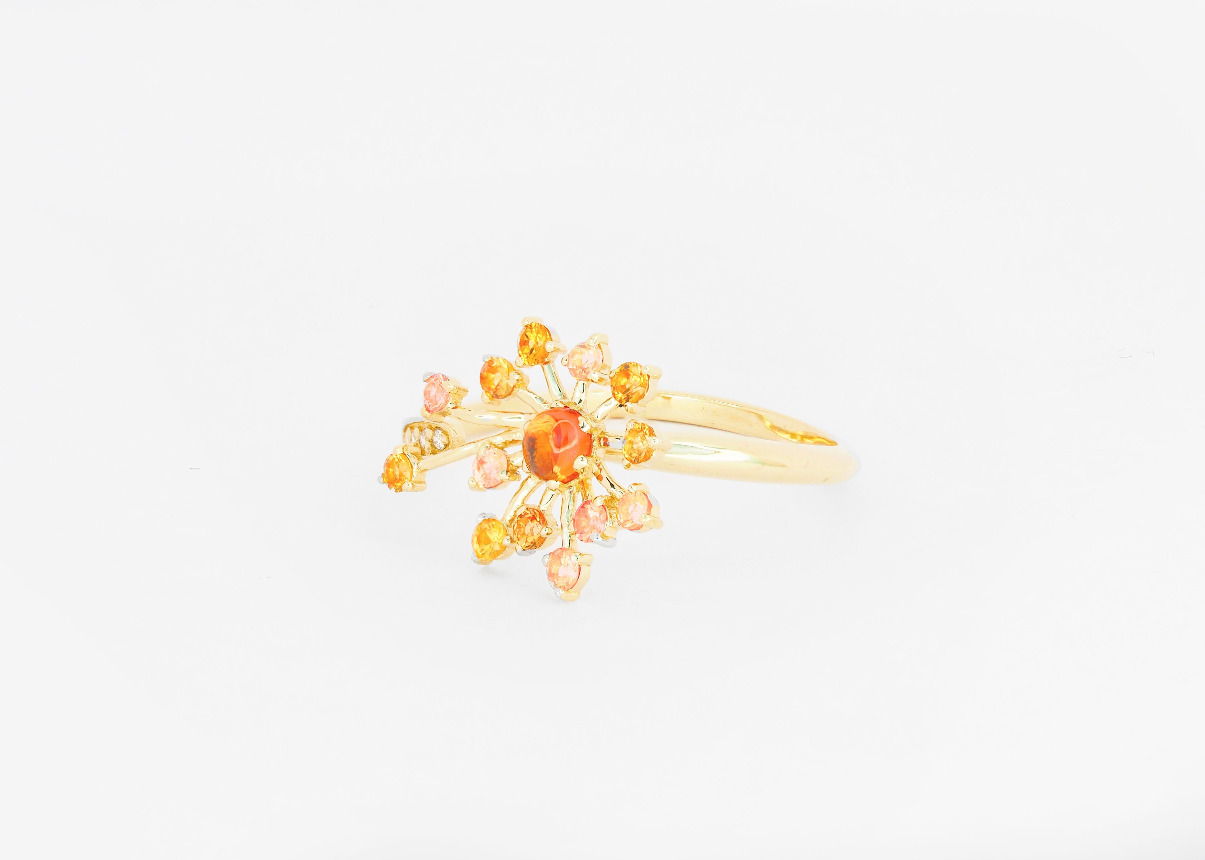 En vente :  Bague en or 14 carats avec saphirs jaunes. Bague de conception en forme de fleur de pissenlit. 2