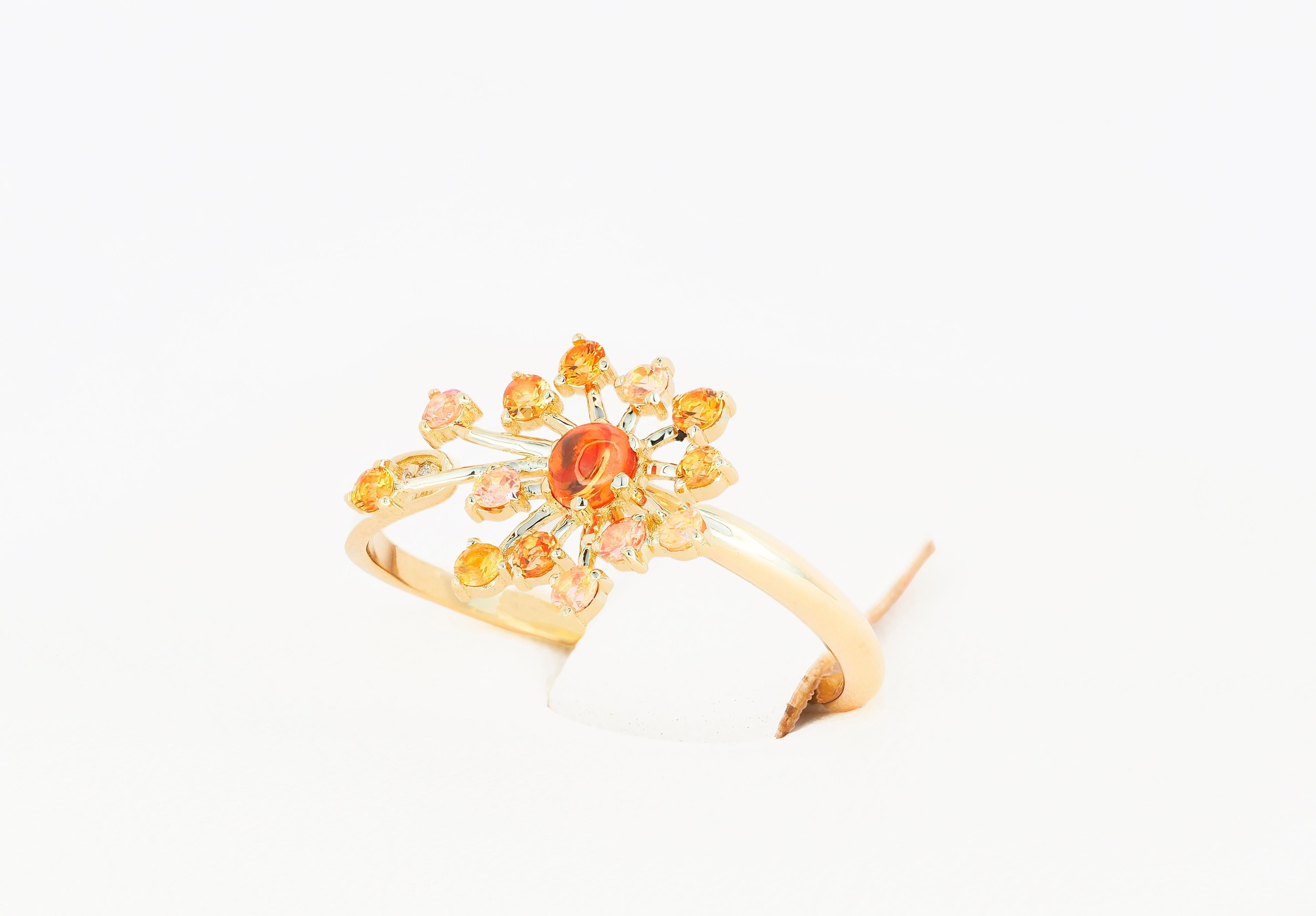 For Sale:  14 Karat Gold Ring with Yellow Sapphires. Dandelion Flower desing ring. 5