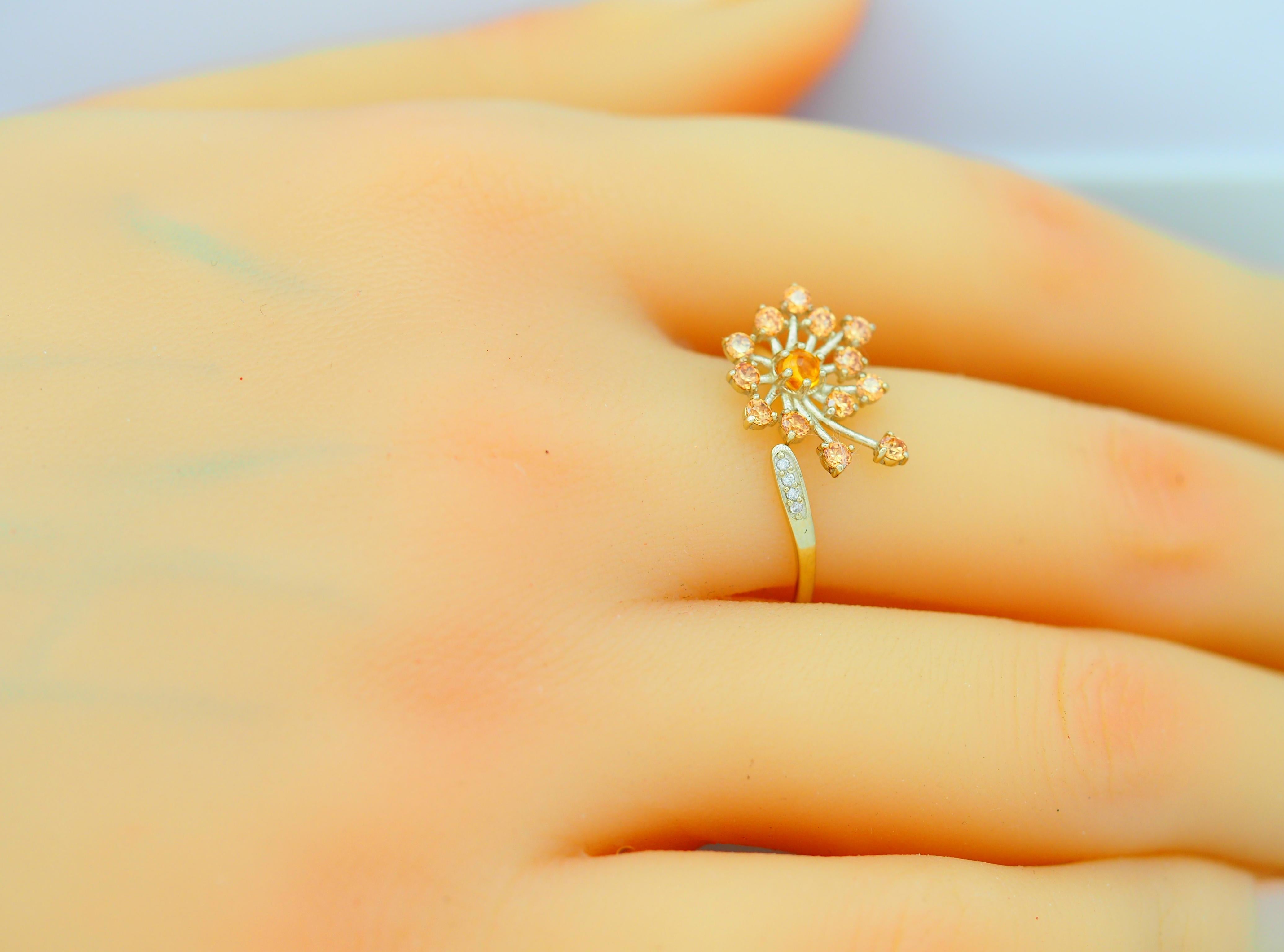 For Sale:  14 Karat Gold Ring with Yellow Sapphires. Dandelion Flower desing ring. 8