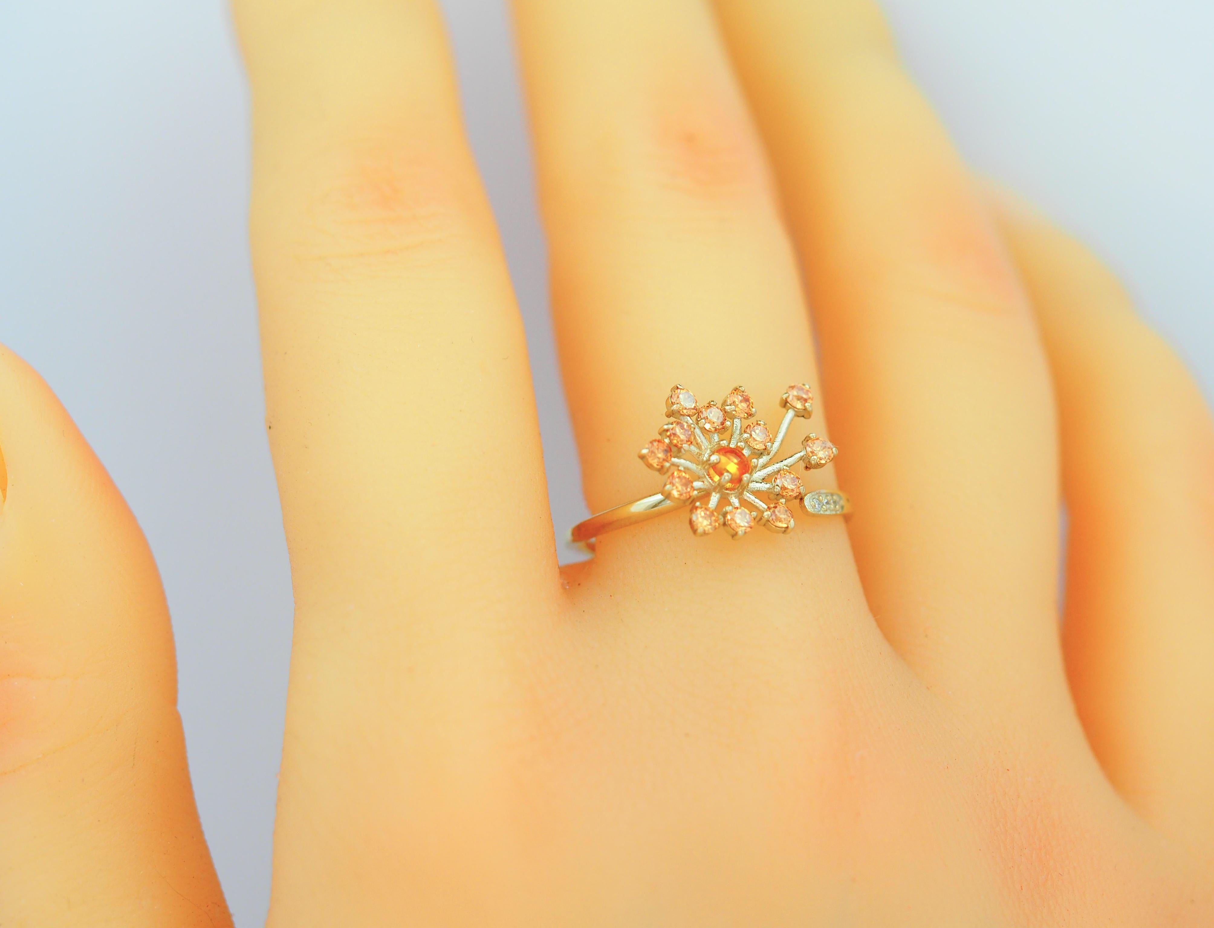 For Sale:  14 Karat Gold Ring with Yellow Sapphires. Dandelion Flower desing ring. 9