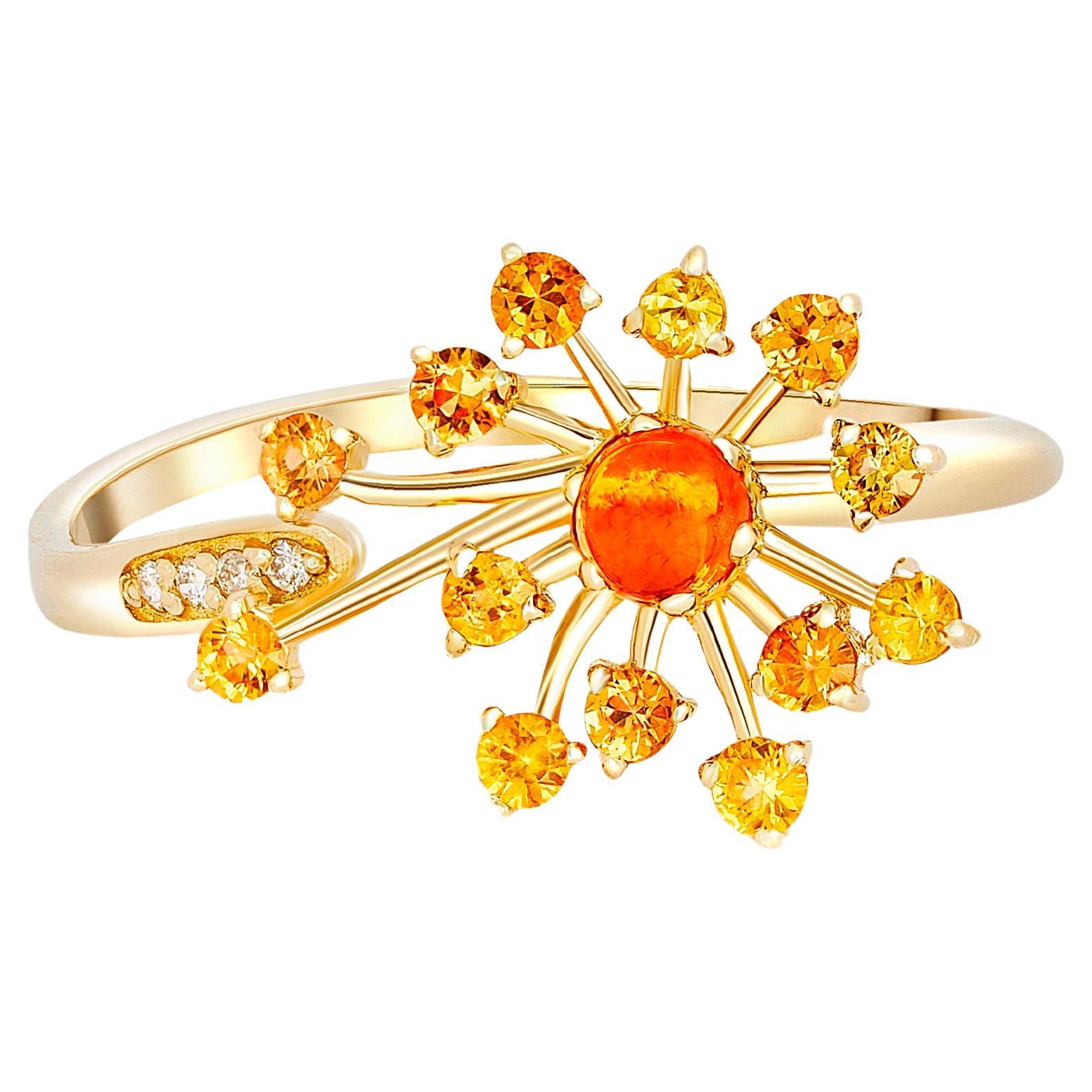 En vente :  Bague en or 14 carats avec saphirs jaunes. Bague de conception en forme de fleur de pissenlit.
