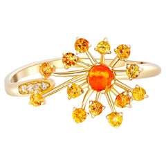 Vintage 14 Karat Gold Ring with Yellow Sapphires. Dandelion Flower desing ring.