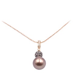 14 Karat Gold Rolo Chain, Chocolate Pearl, White Diamond and Chocolate Diamond
