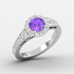 14 Karat Gold Round Amethyst Ring / Round Diamond Ring / Solitaire Ring