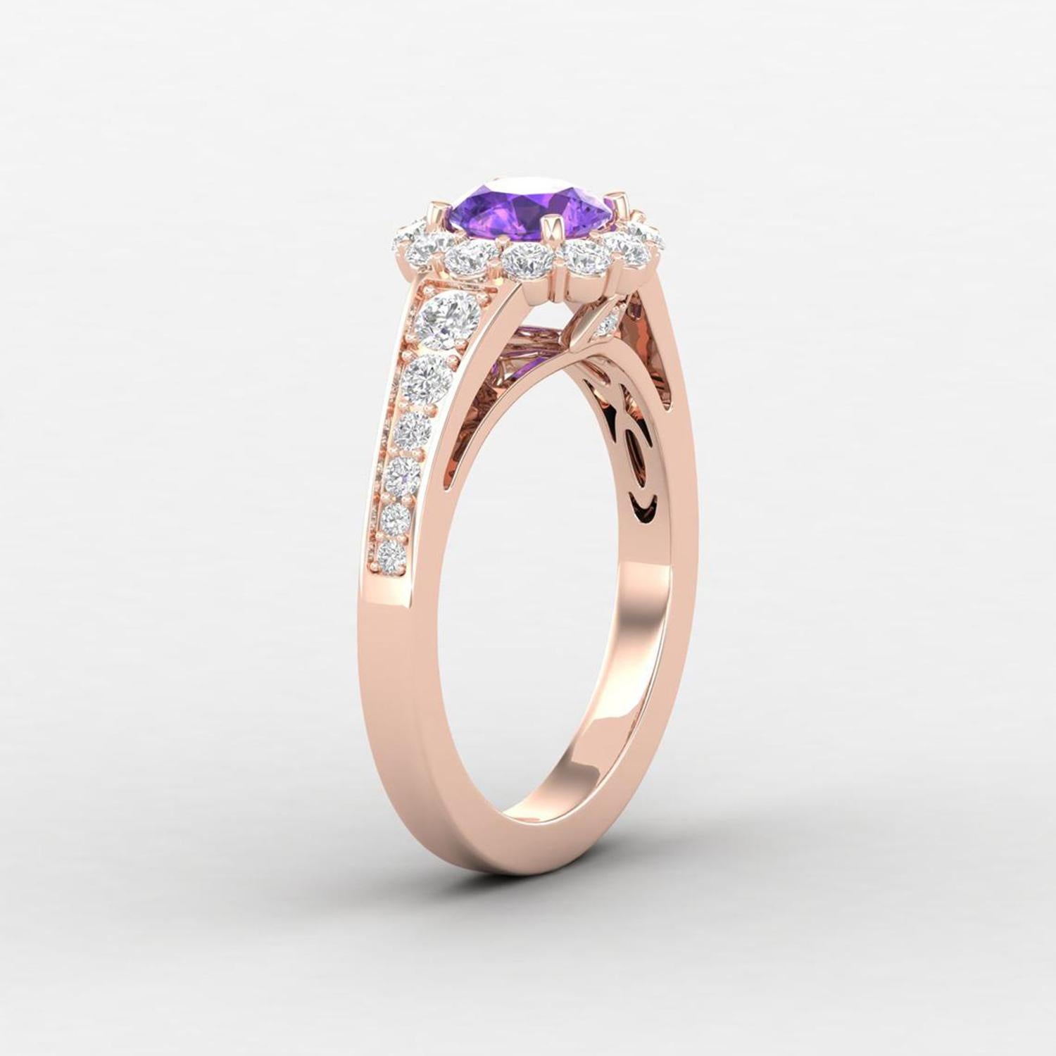 14 Karat Gold Round Amethyst Ring / Round Diamond Ring / Solitaire Ring In New Condition For Sale In Jaipur, RJ
