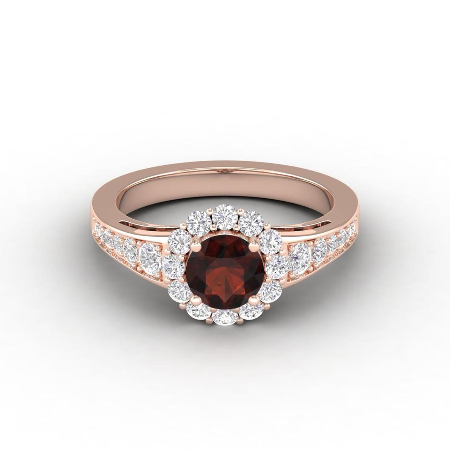 14 Karat Gold Round Garnet Ring / Round Diamond Ring / Solitaire Ring For Sale 1