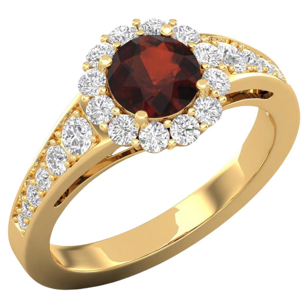 14 Karat Gold Round Garnet Ring / Round Diamond Ring / Solitaire Ring For Sale