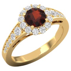14 Karat Gold Round Garnet Ring / Round Diamond Ring / Solitaire Ring