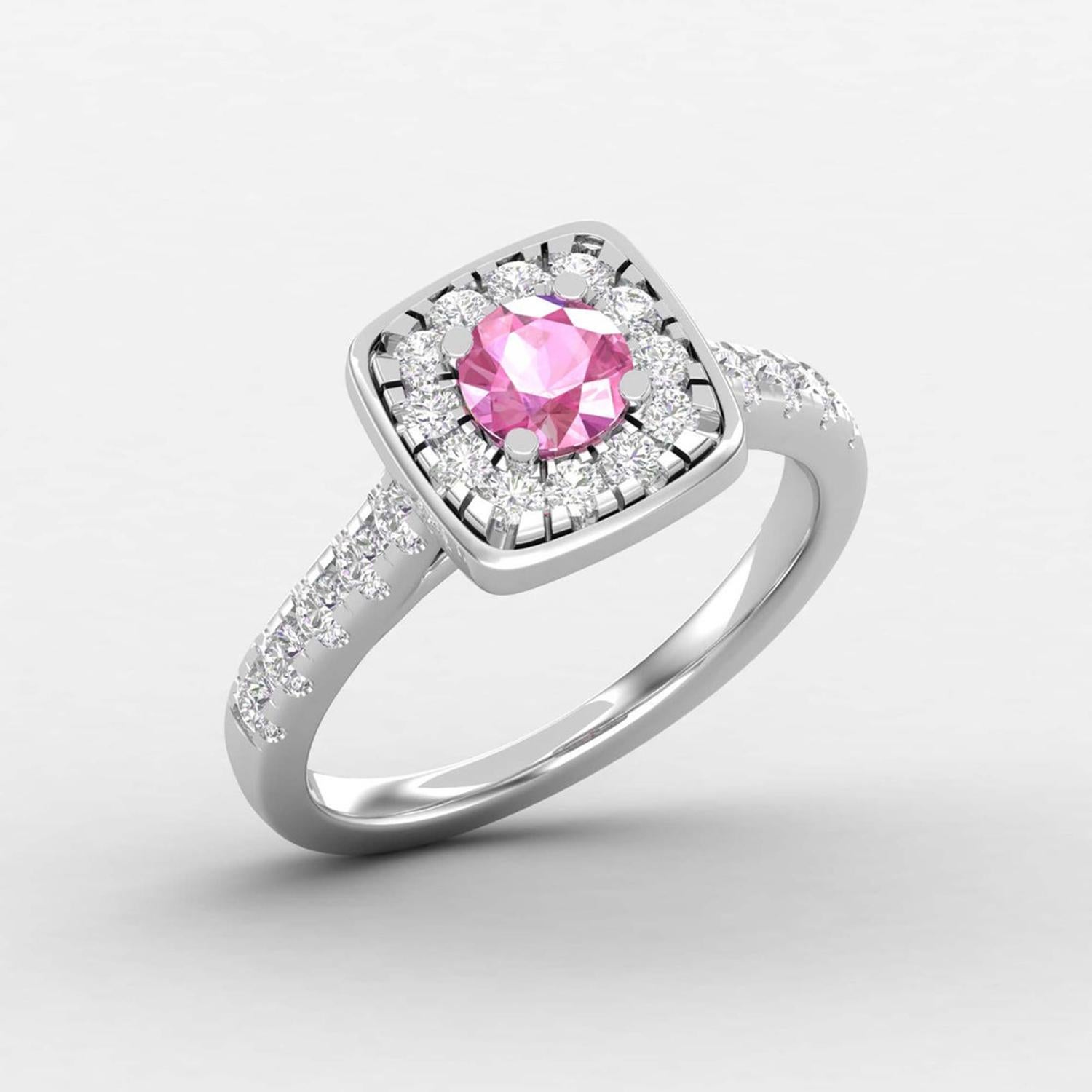 Round Cut 14 Karat Gold Round Pink Sapphire Ring / Diamond Ring / Solitaire Ring For Sale