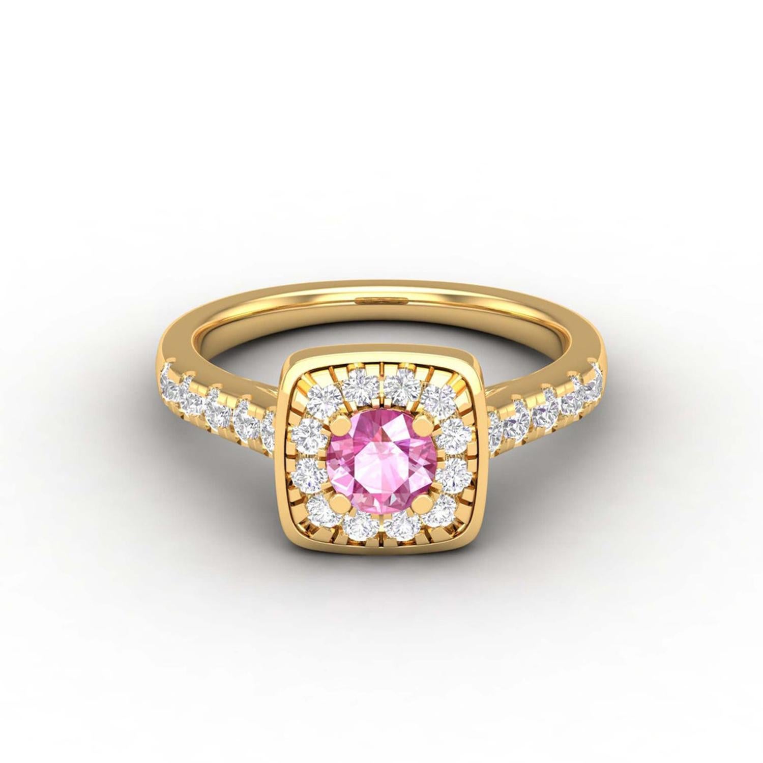 14 Karat Gold Round Pink Sapphire Ring / Diamond Ring / Solitaire Ring For Sale 1